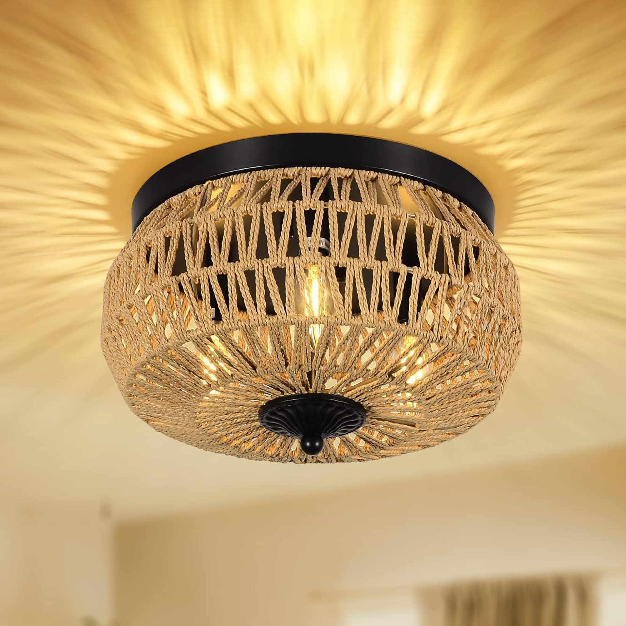 Fun Orange FUNQ3DJ20 Bohemian 3 -Light 12.6-in Brown Indoor/Outdoor Semi Flush Mount Light