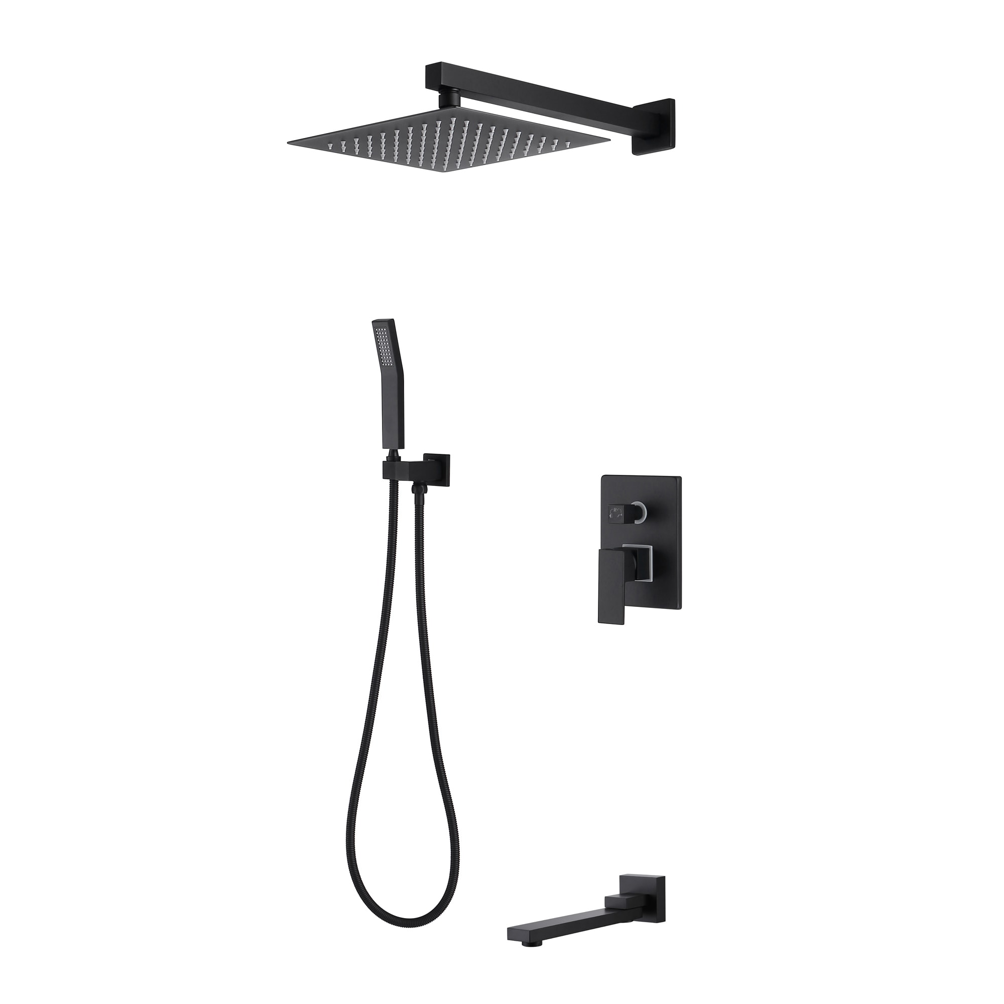 WELLFOR WB-1018 Matte black 10-Inches Dual Head Built-In Shower Faucet System with 2-way Diverter ( Pressure-balanced Valve Included )