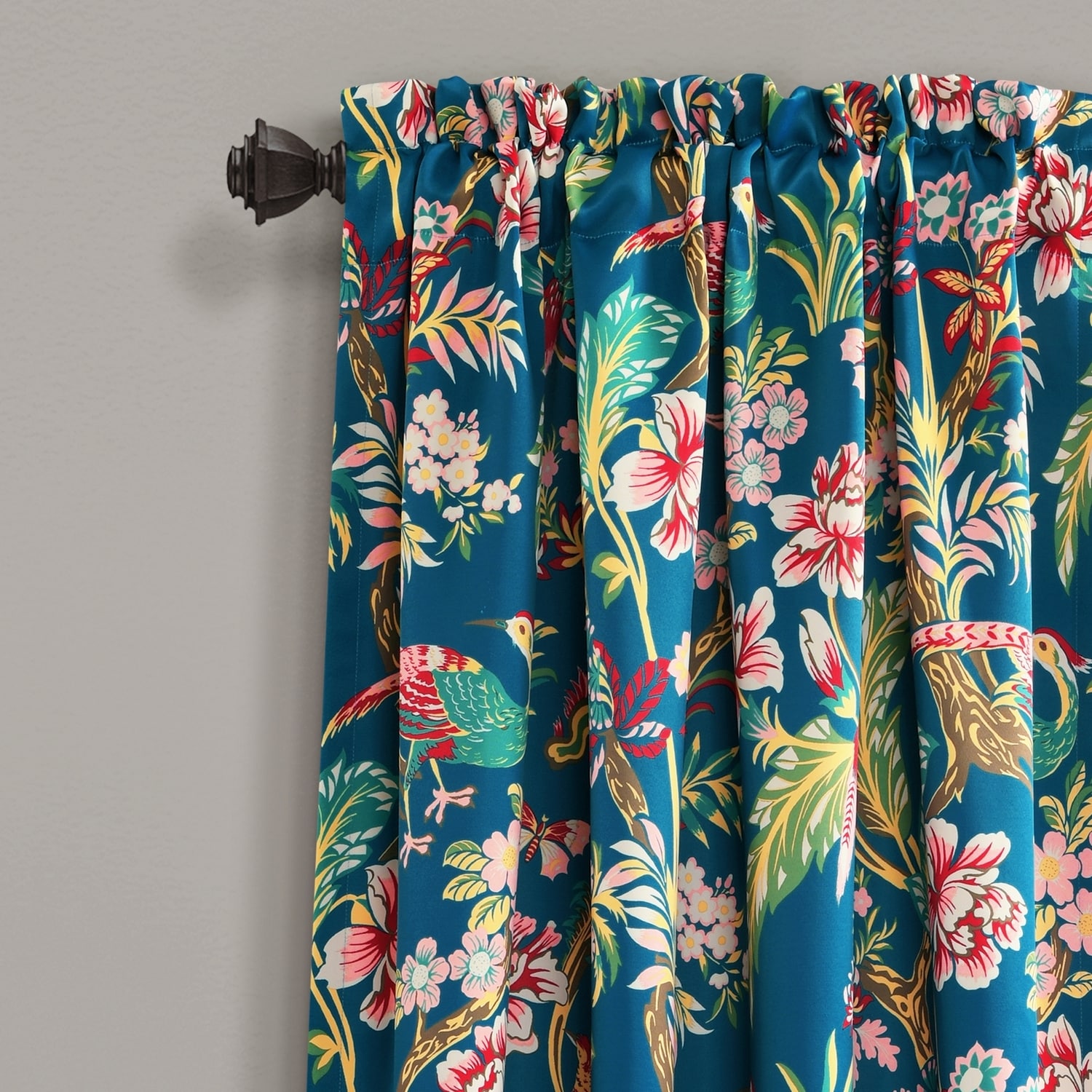 Navy and Multicolor Floral Blackout Polyester Curtain Panels