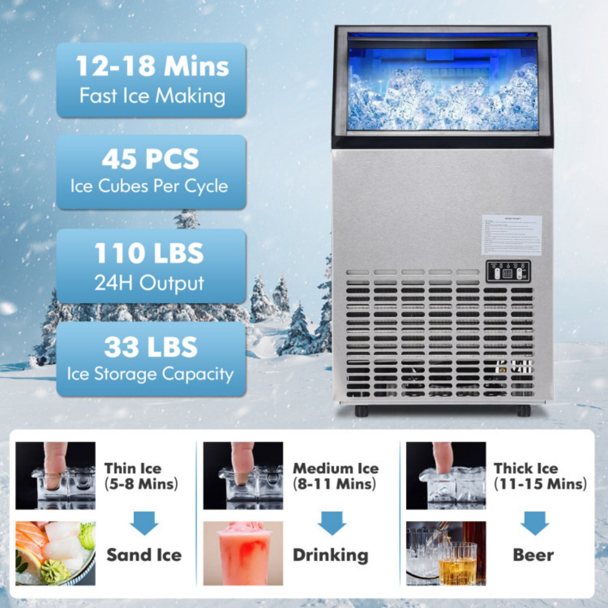 LUCKY ONE Portable Built-In Stainless Steel Commercial Ice Maker Sansujyuku sansujyuku.com