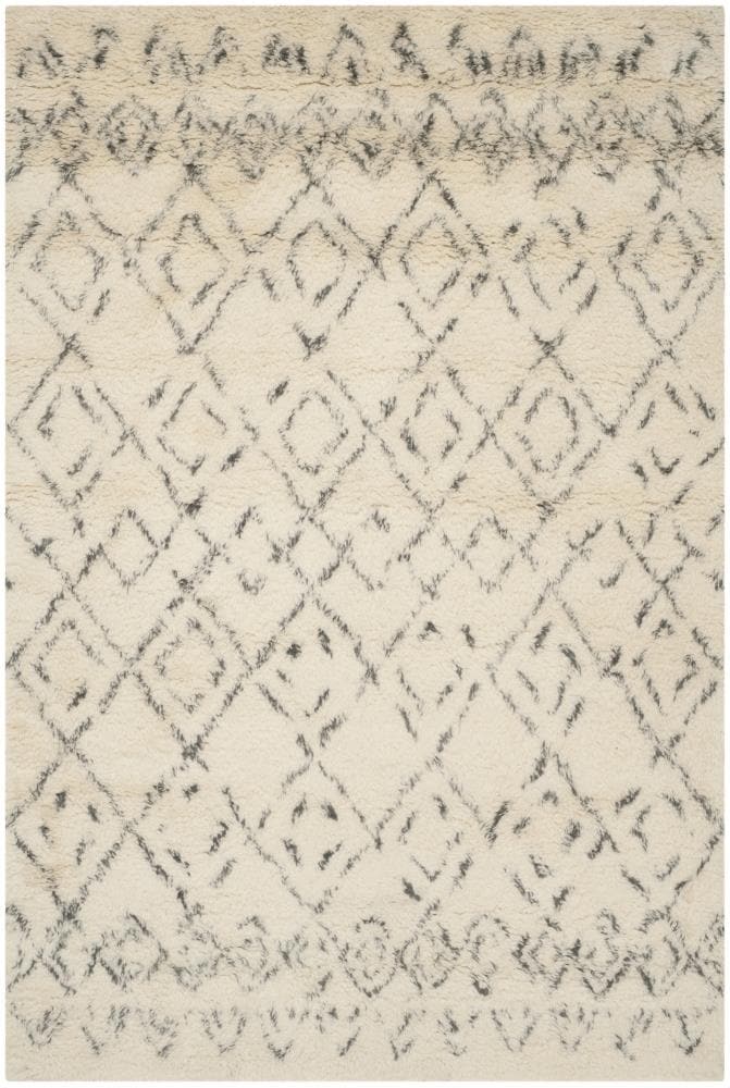 Safavieh CSB845A-5 Casablanca Taza Shag 5 x 8 (ft) Tufted Wool Ivory/Gray Rectangular Indoor Abstract Moroccan Area rug