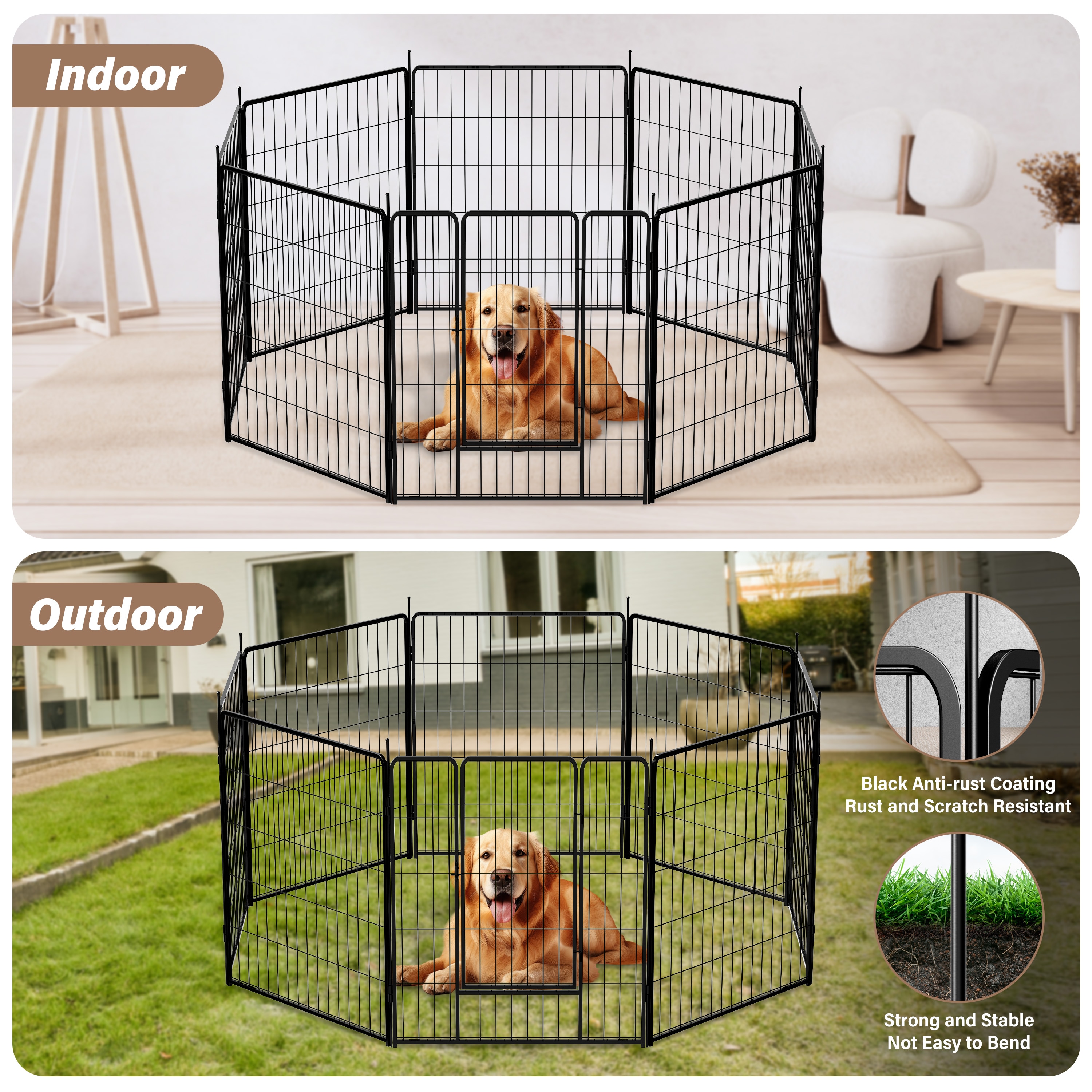 Kahomvis Portable Foldable Dog Pen 32-in x 27.5-in Black Iron Indoor ...