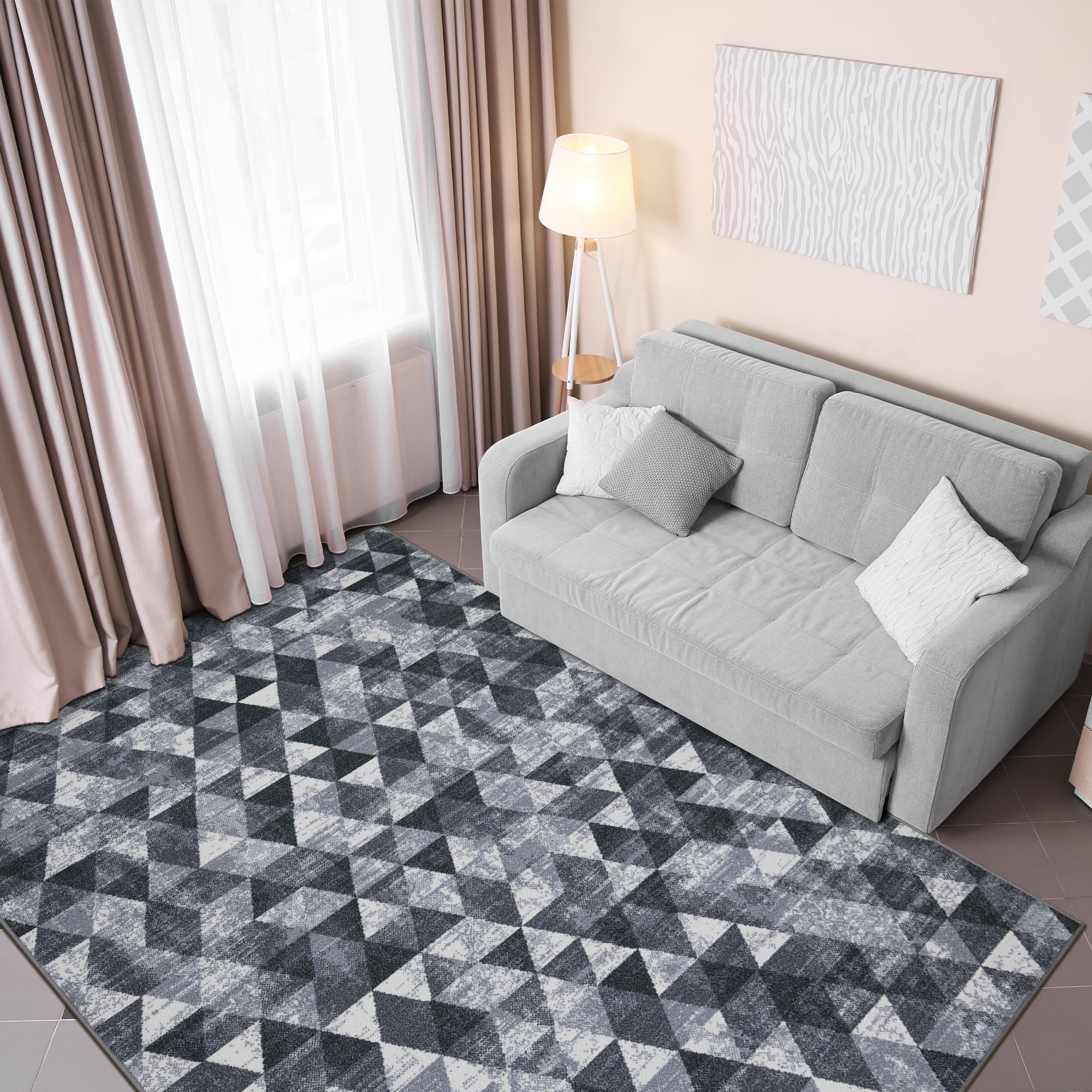 Ottomanson CLS7033-5X7 Classics 5 x 7 (ft) Loomed Nylon Gray Rectangular Indoor Geometric Mid-Century Modern Area rug