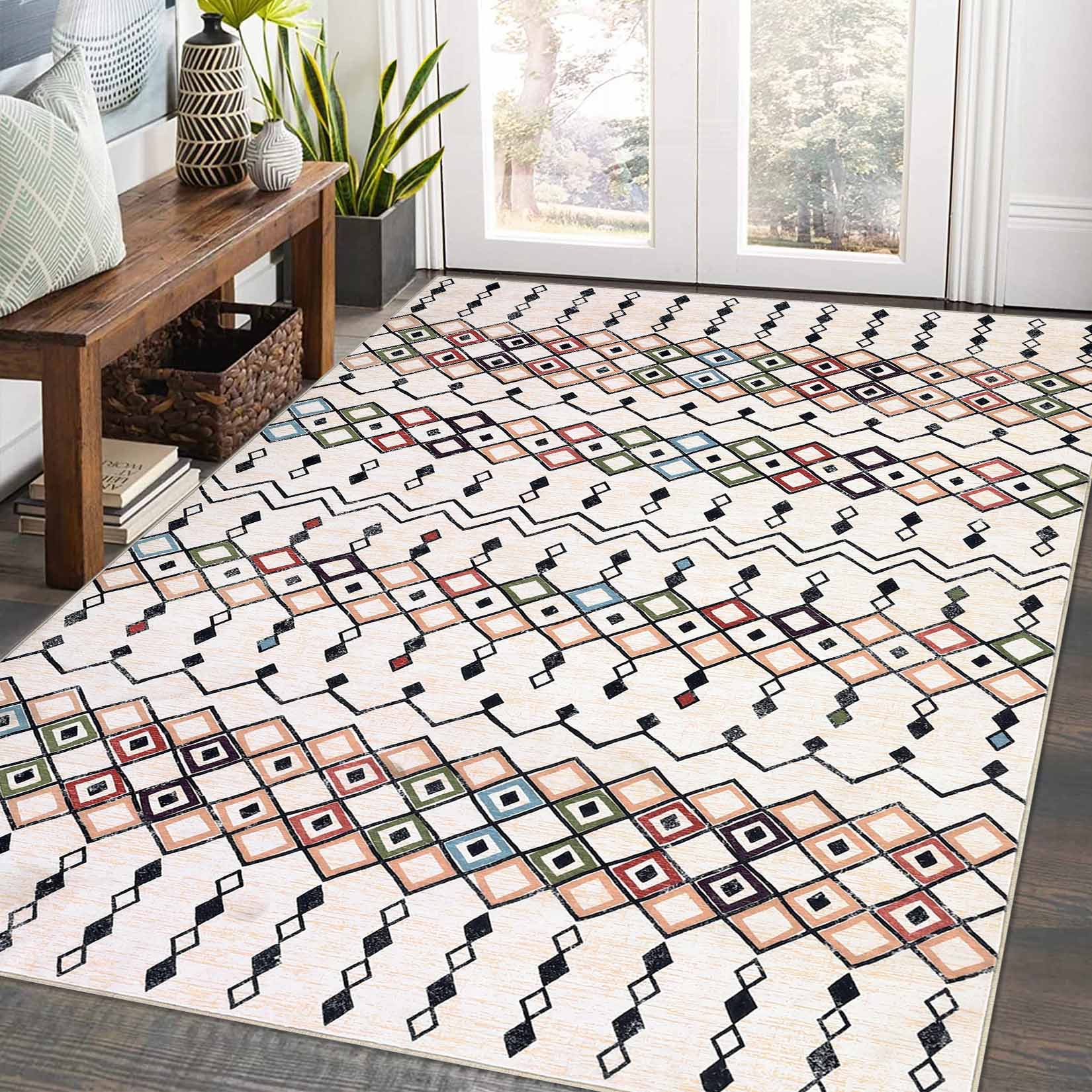 Garvee YXY-LO-PHO-0ZUF8X30 8 x 10 (ft) Loomed Polyester Beige Rectangular Indoor Geometric Persian Machine washable Area rug
