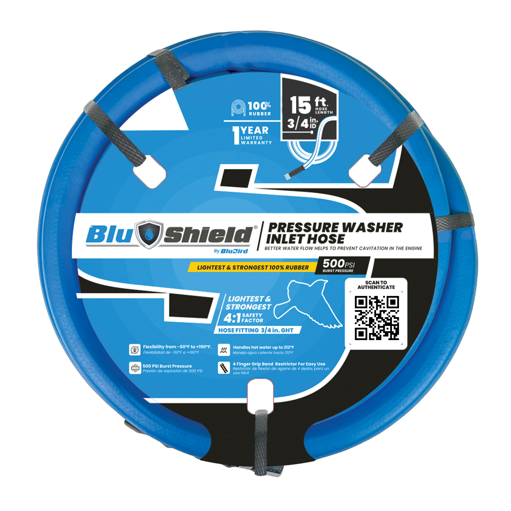 BLU SHIELD BS3415-IH 3/4-in x 15-ft , up to 300-PSI Pressure Washer Hose