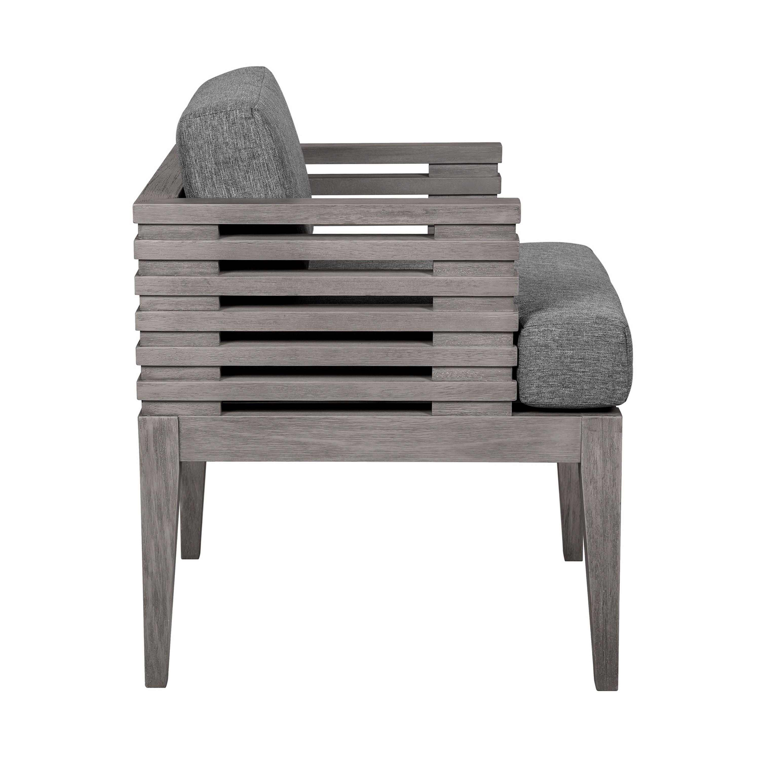 Gray Eucalyptus Wood Outdoor Dining Arm Chair with Cushions