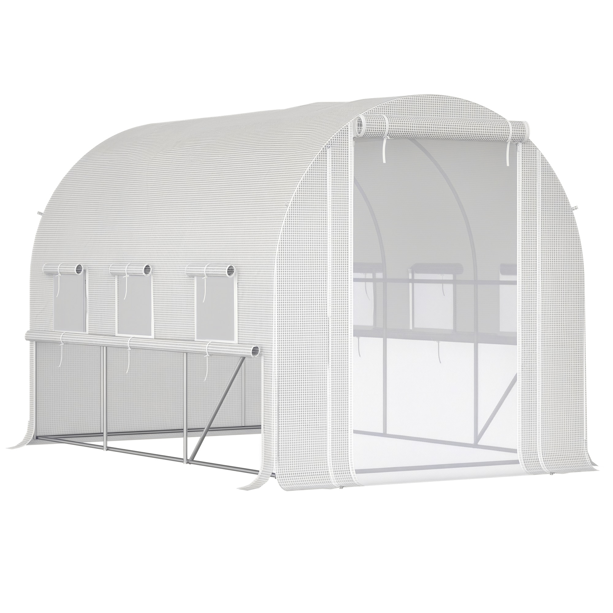 Outsunny 845-611V00WT 116.25inch x 78.75inch x 78.75inch Walk-in Tunnel Greenhouse Outside Hot House with 8 Mesh Windows Bottom Vents Zippered Door Steel Frame White