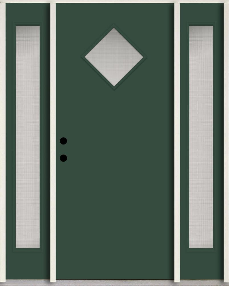 RELIABILT LO1067455 Spotlights 60-in x 80-in x 4-5/8-in Fiberglass 1/4 lite Right-hand inswing Evergreen Paint Painted Prehung Front Door with Sidelights Insulating core
