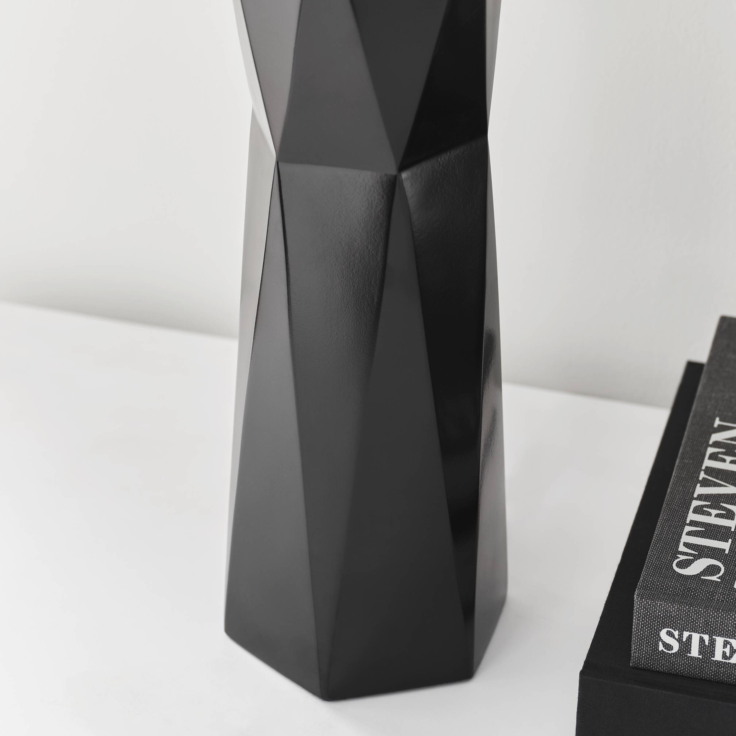 Gloss Black Resin Table Lamp with White Linen Shade