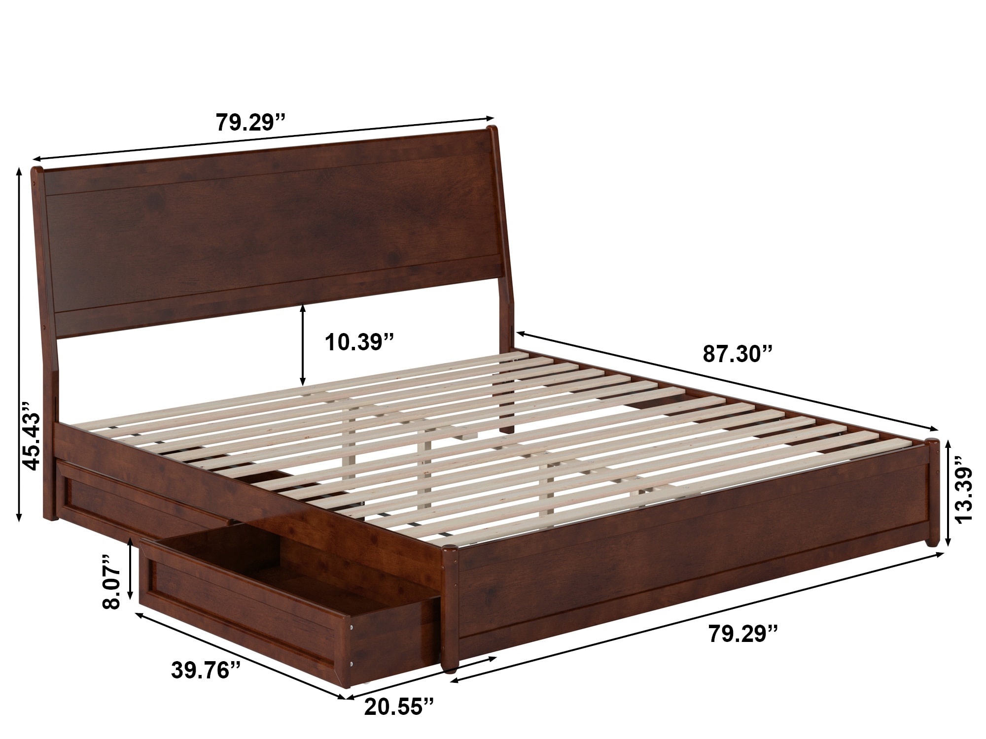 Casanova Dark Walnut King Wood Platform Bed with Storage Drawers