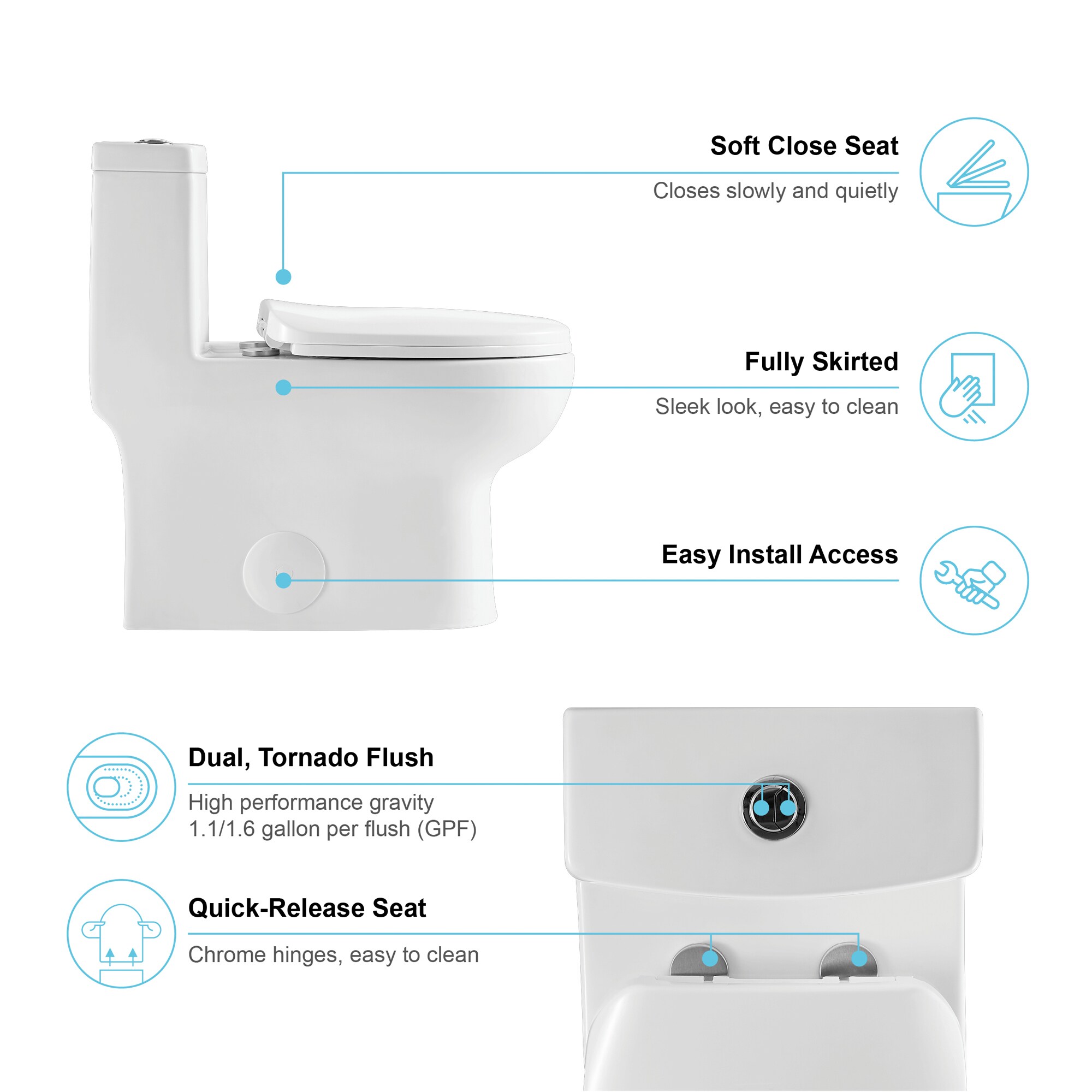 Eridanus One-Piece toilet White Dual Flush Elongated Standard Height ...