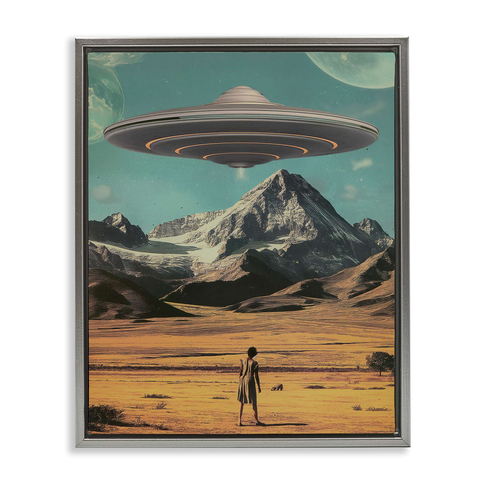 Stupell Industries BT-293-FFL-24X30 Woman with Overhead UFO Floating Frame design by Wumples