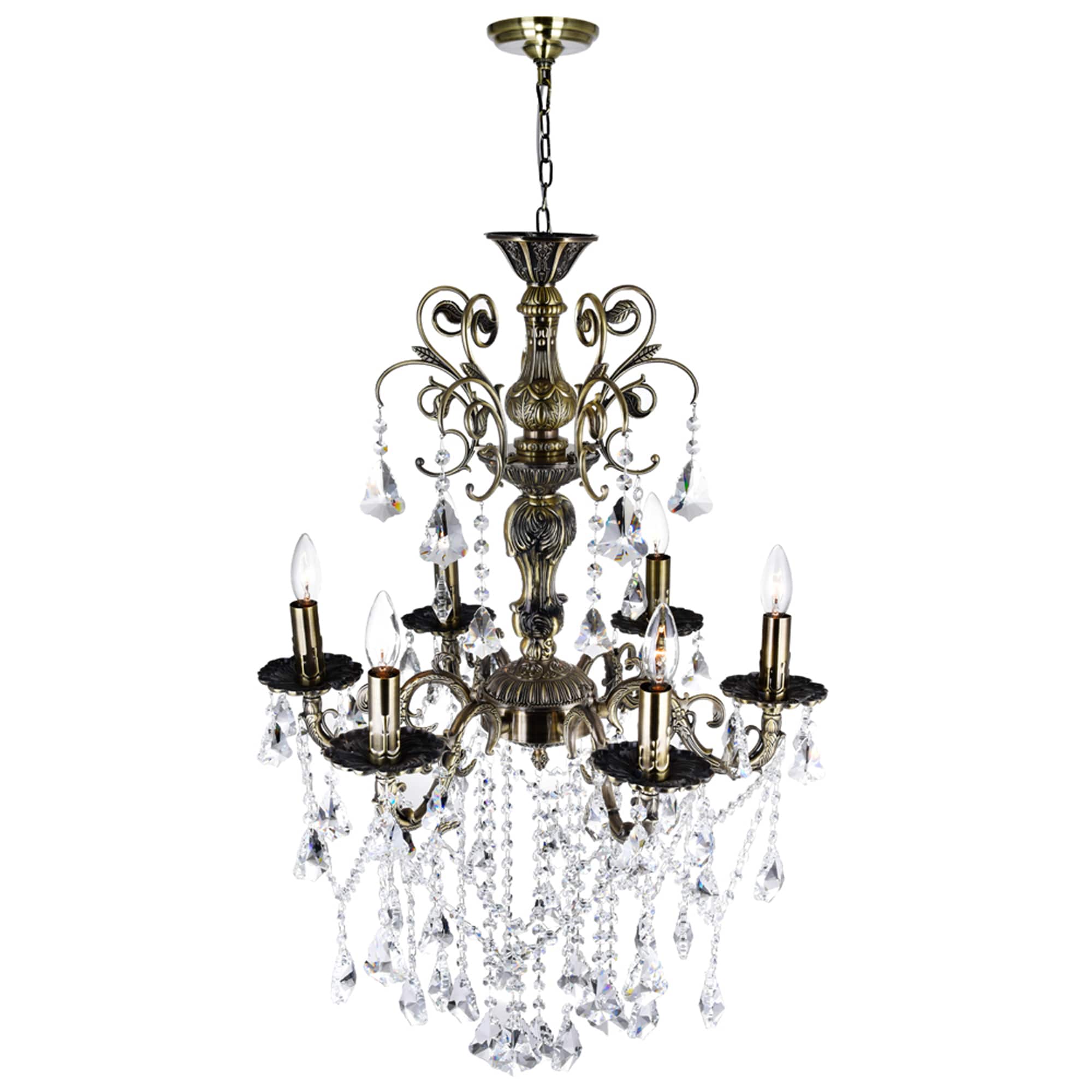 Antique Brass and Crystal 6-Light Mini Chandelier