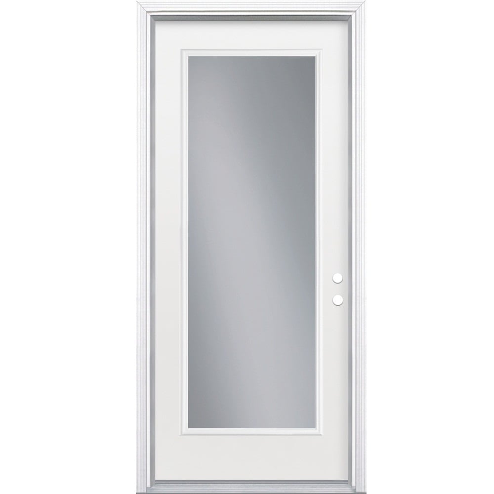 Masonite 741103 36-in x 80-in x 4-9/16-in Steel Full lite Left-hand inswing Primed Prehung Front Door with Brickmould Insulating core