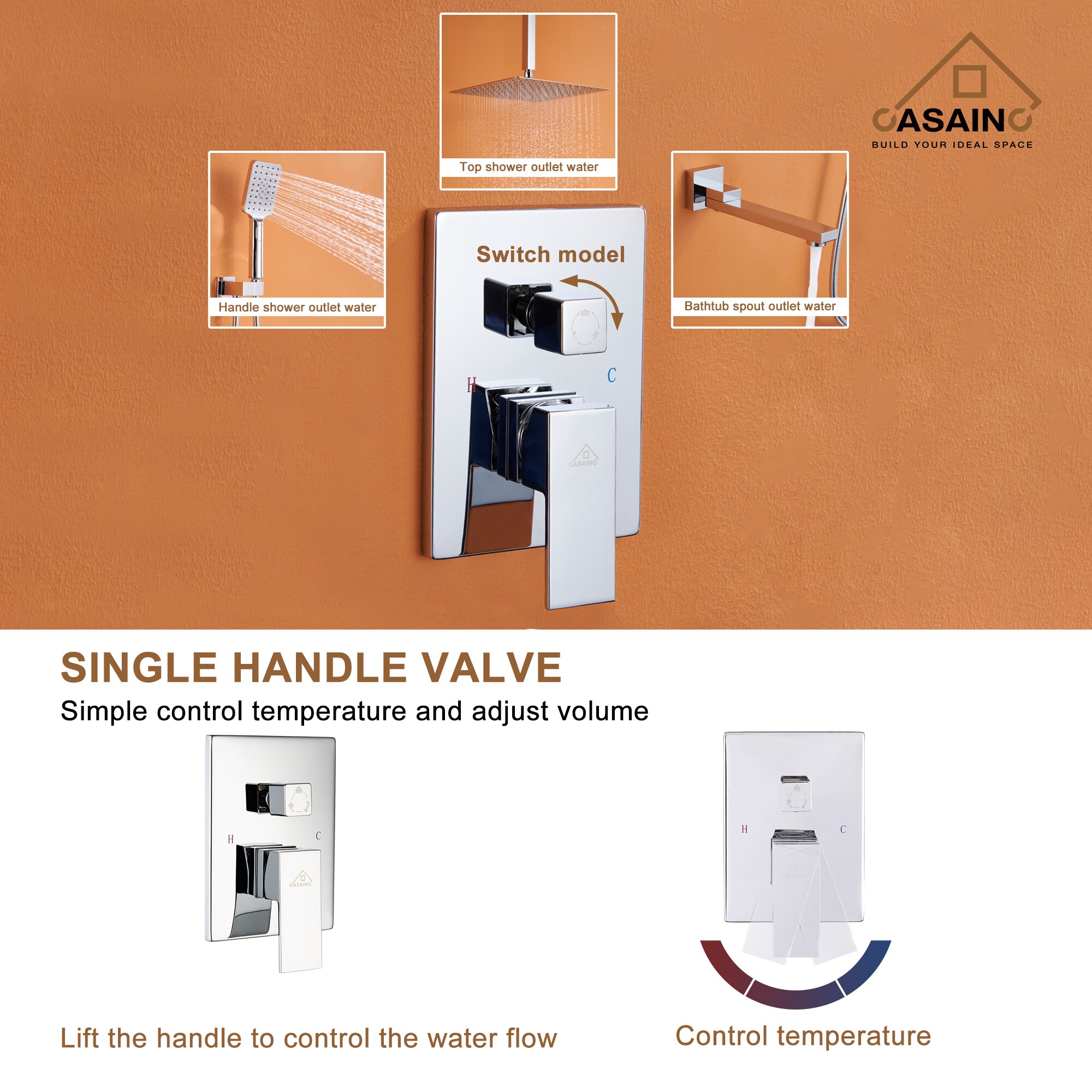 CASAINC WE-BTF03MB Showerhead-Bar-Panels - View #4