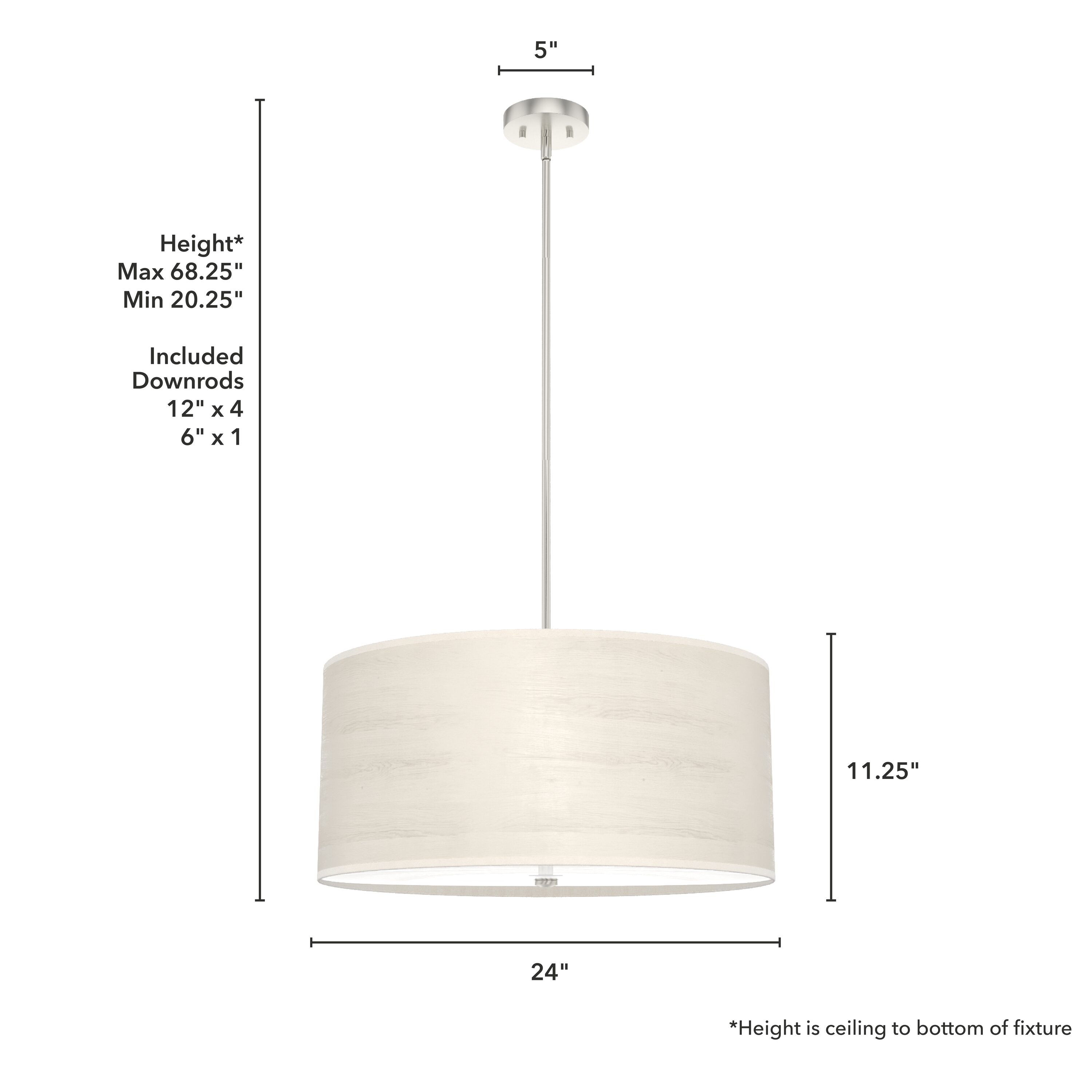 Modern Glass and Nickel Drum LED Pendant Light, 24-inch