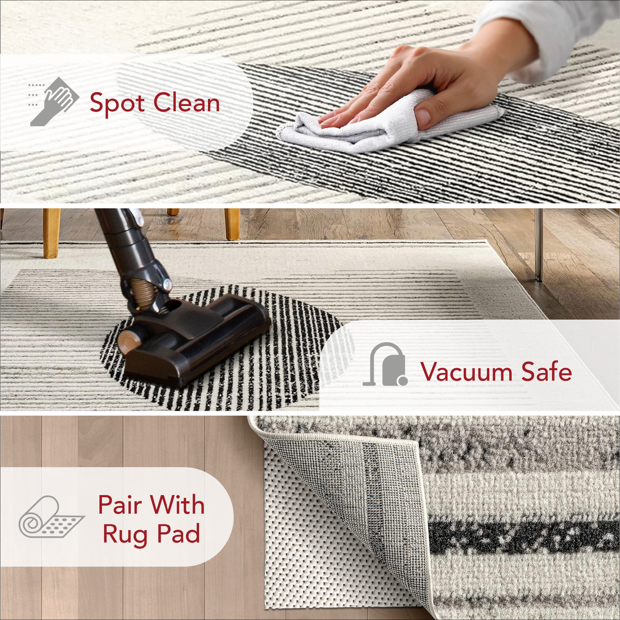 Gray Geometric Synthetic Easy Care Area Rug