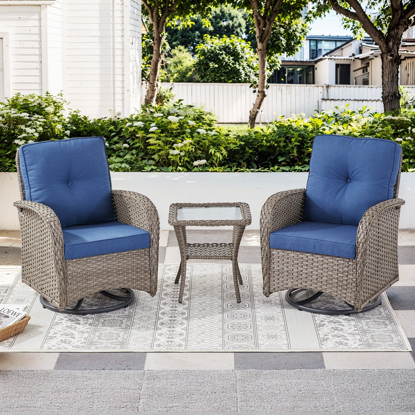 0 3 Piece Outdoor Swivel Glider with Side Table in the Patio Chairs department at Lowes