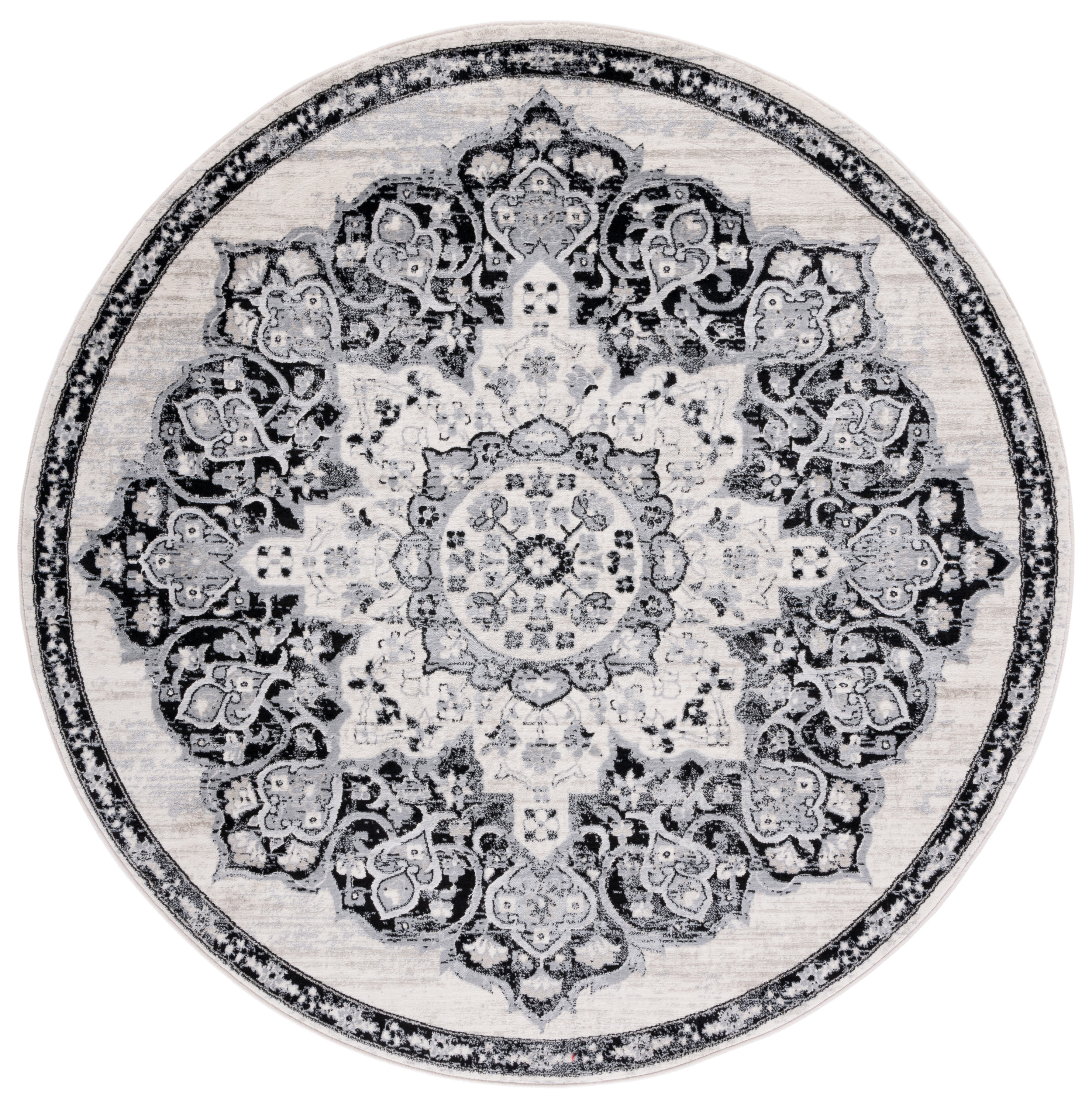 Safavieh BNT802C-7R Brentwood Coral 7 x 7 (ft) Loomed Polypropylene Ivory/Black Round Indoor Distressed/Overdyed Vintage Area rug