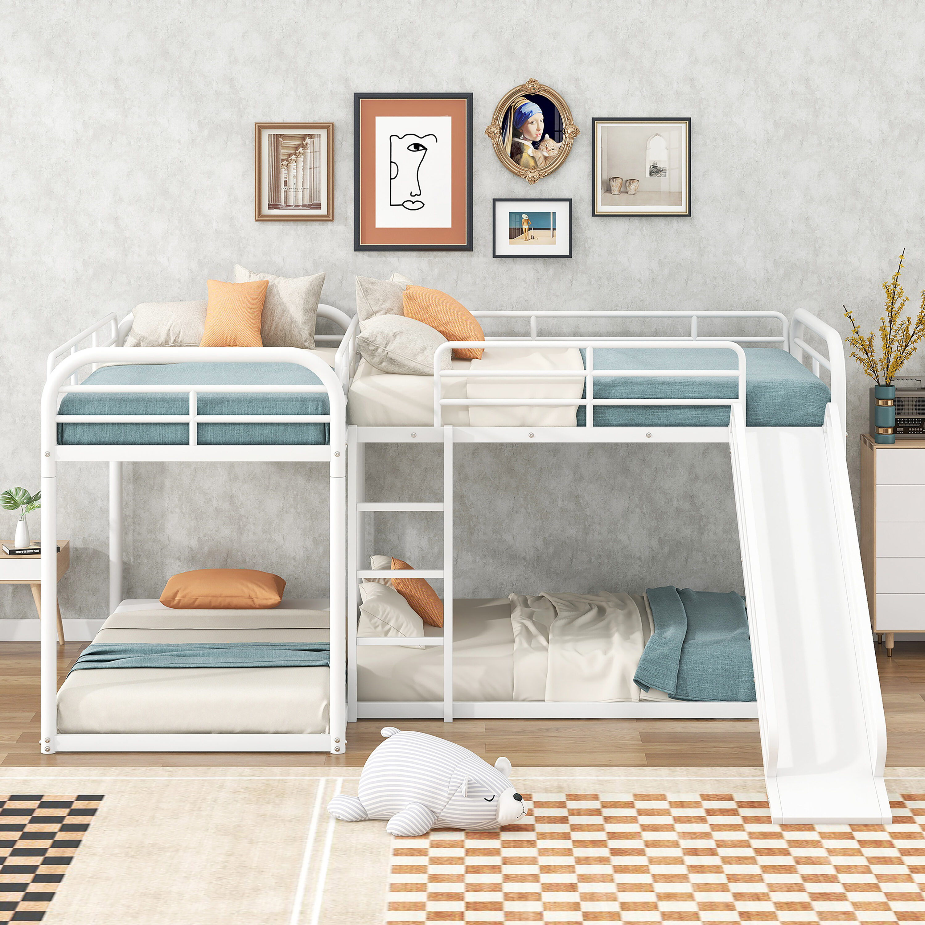 Modernluxe Contemporary L-bunk Bed With Storage Steps, Full Over Full 