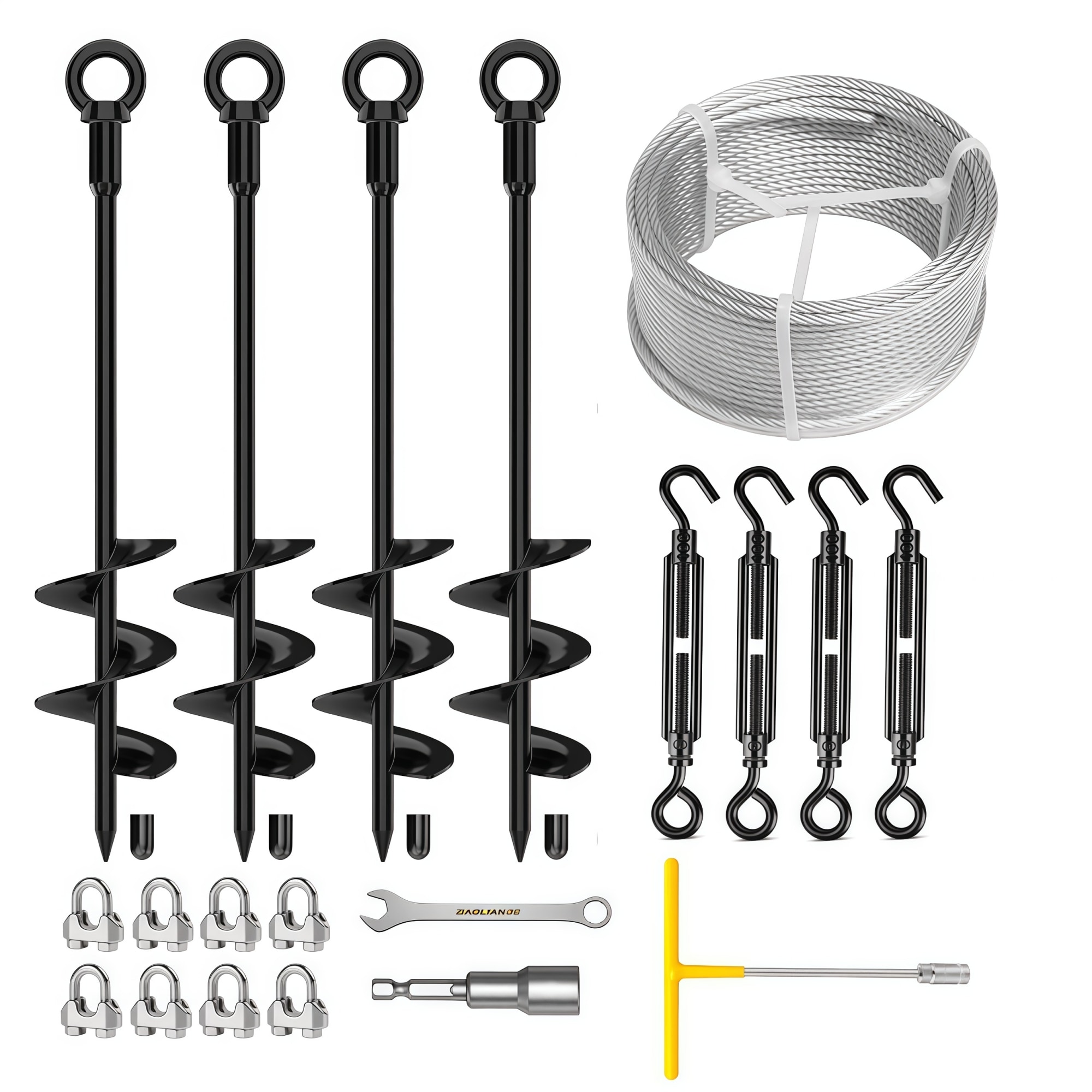 Numhew - 4-Pack Black Steel Ground Anchor Kit 18-in with Cable for Sheds and Outdoor Equipment