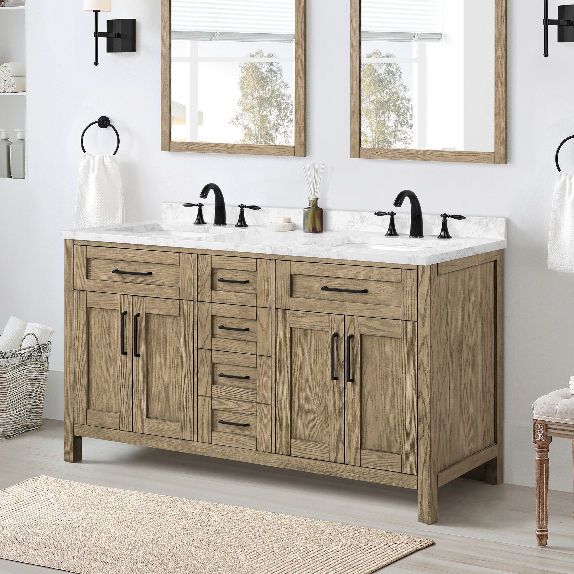 OVE Decors Tahoe 60-in Water Oak Undermount Double Sink Bathroom Vanity ...