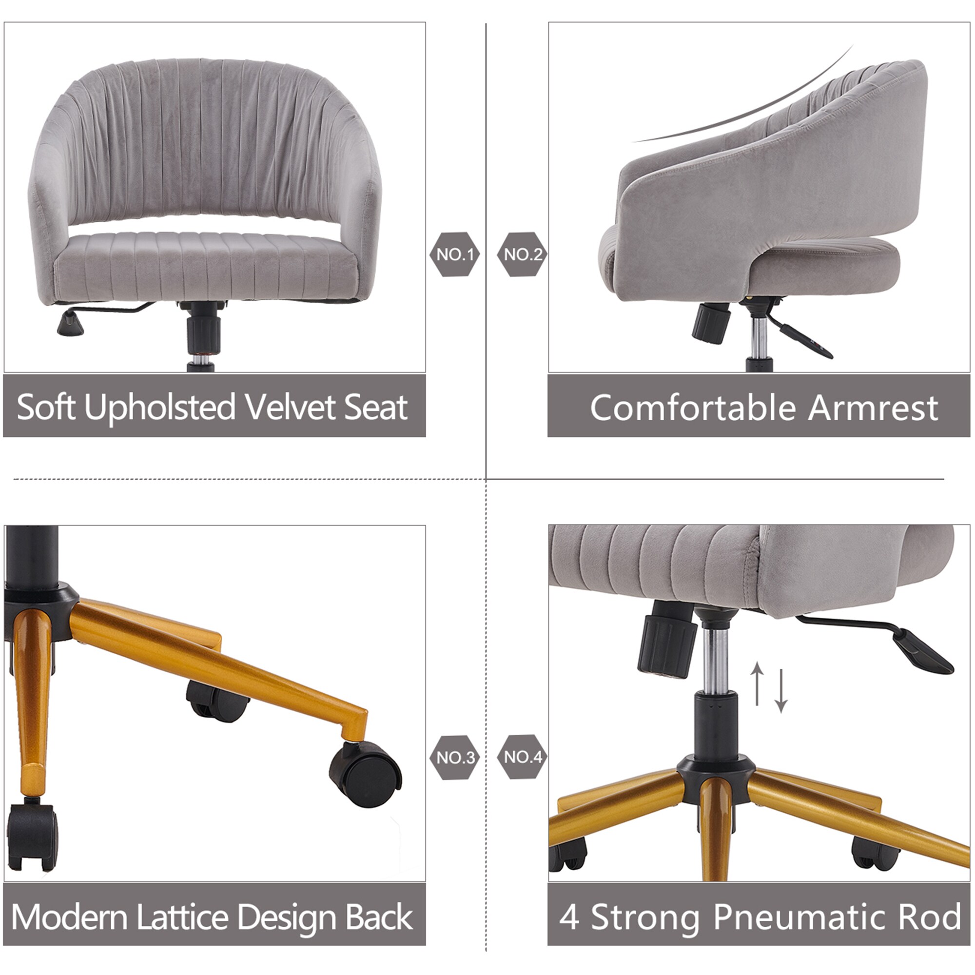 Clihome Modern swivel desk chair Gray Contemporary Ergonomic