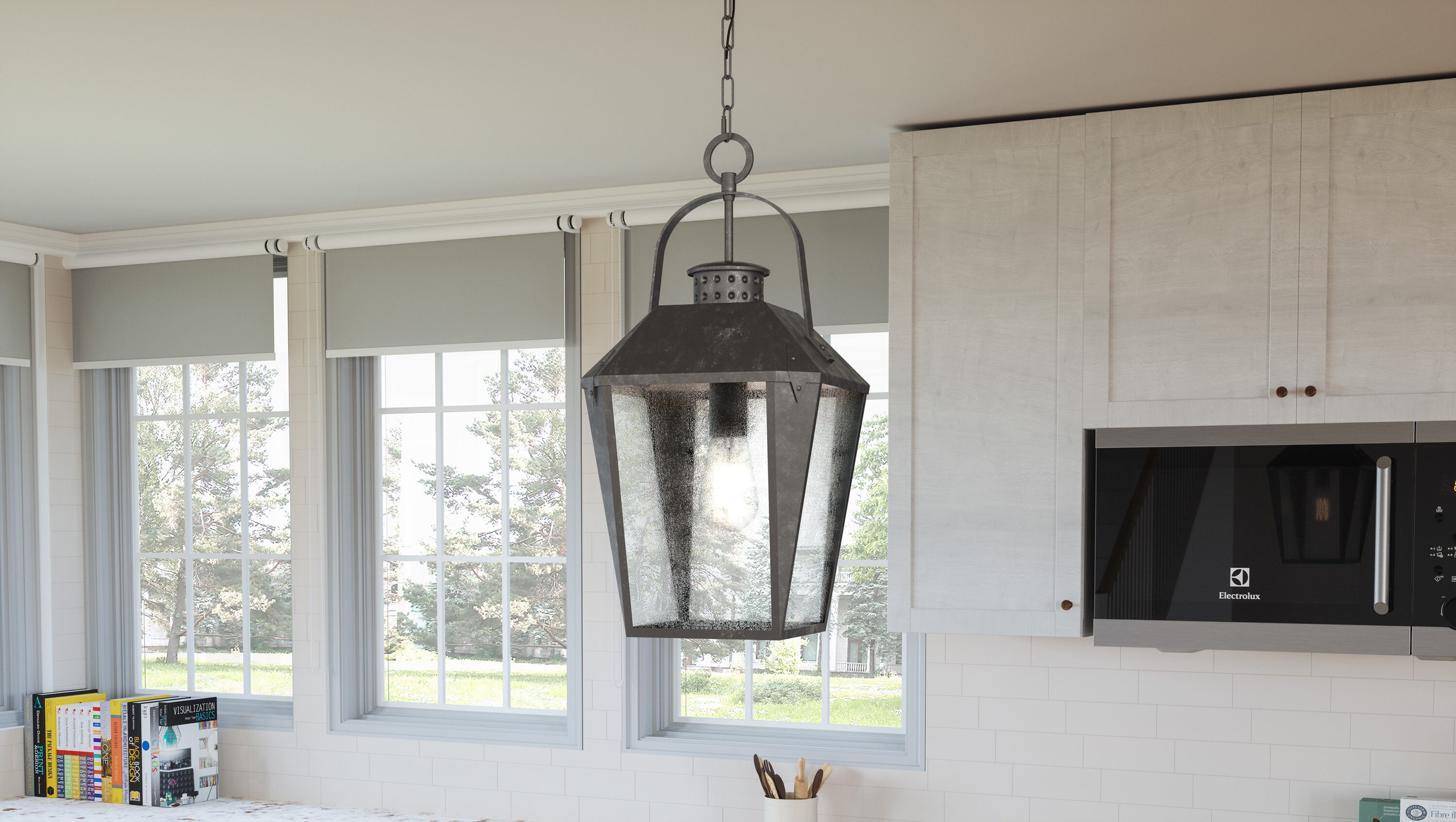 Quoizel Carriage Mottled Black Transitional Seeded Glass Lantern Hanging Pendant Light At