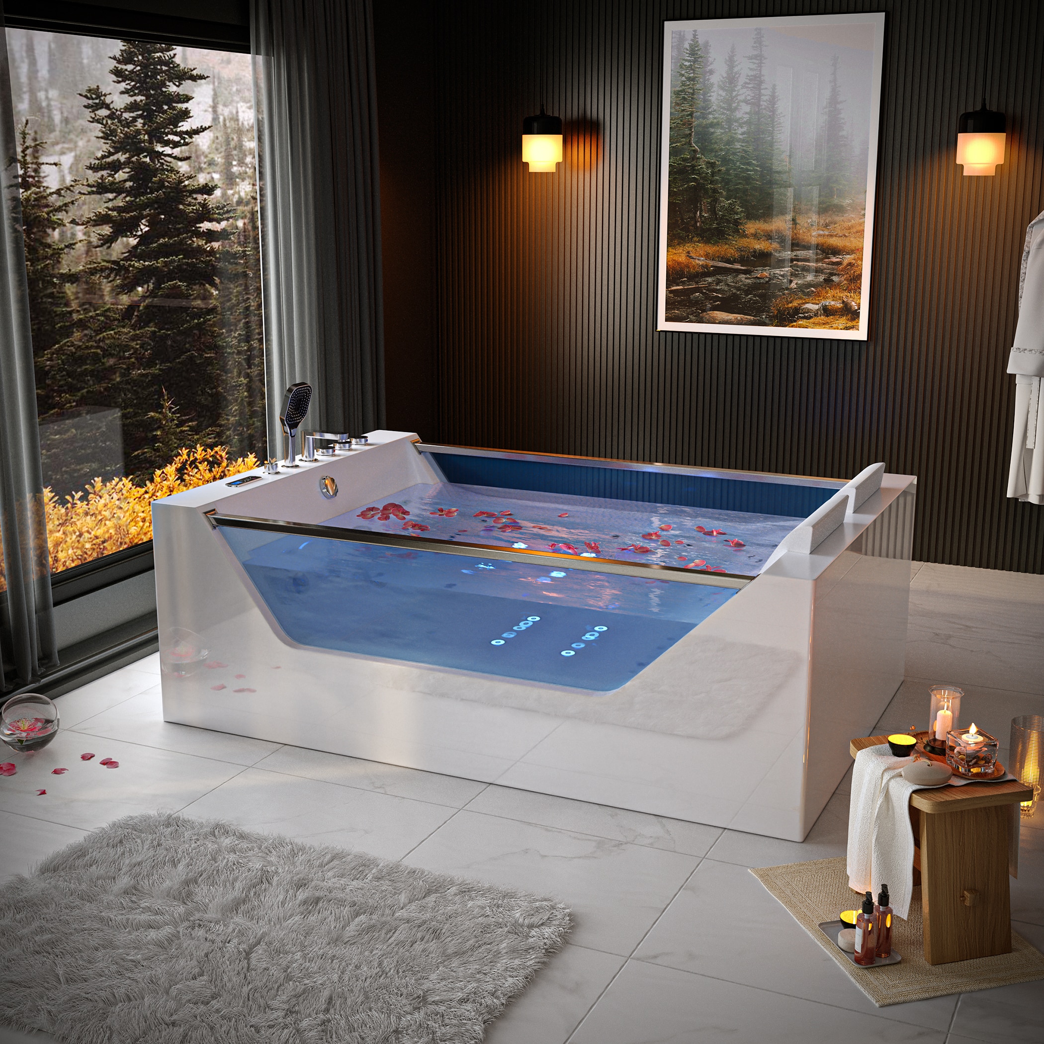 Empava EL-71PRO01 2025 New Model 48-in x 71-in White Acrylic Rectangular Alcove Whirlpool and Air Bath Combination Tub with Faucet Hand Shower with Drain ( Right Drain )