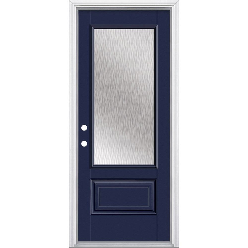 Masonite 628264 Double Water Textured Glass 32-in x 80-in x 4-9/16-in Fiberglass 3/4 lite Right-hand inswing Eclipse Painted Prehung Front Door with Brickmould Insulating core