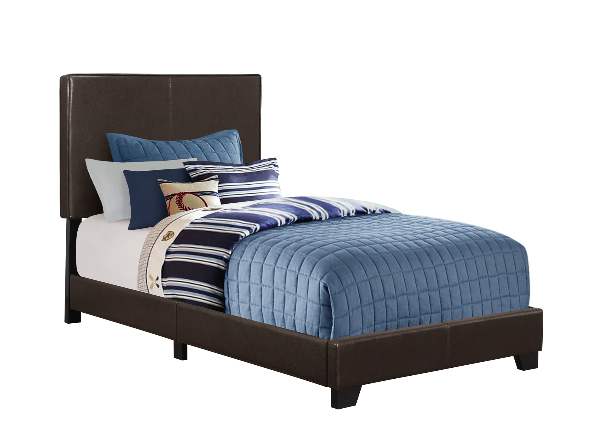 Dark Brown Leather Look Twin Bed Frame, Brown Twin Bed Frame