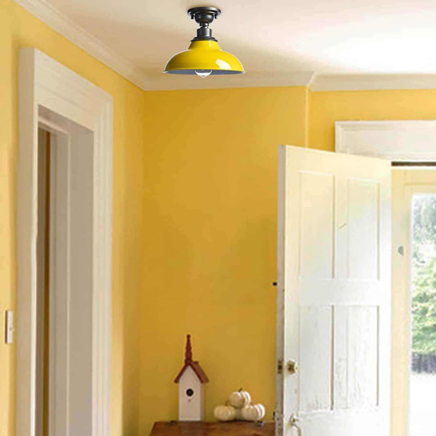 Yellow and Gray Industrial Farmhouse Semi-Flush Mount Ceiling Light