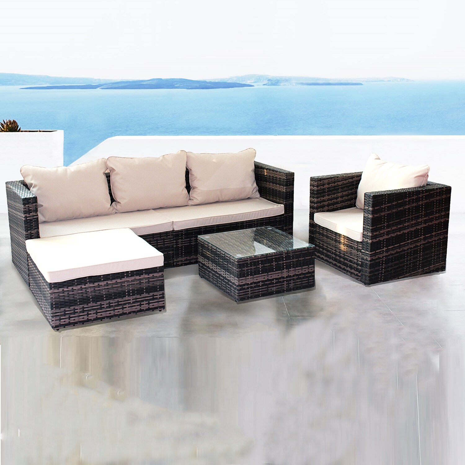 SINOFURN 4 Pieces Rattan Patio Furniture Set Brown At Lowes.com