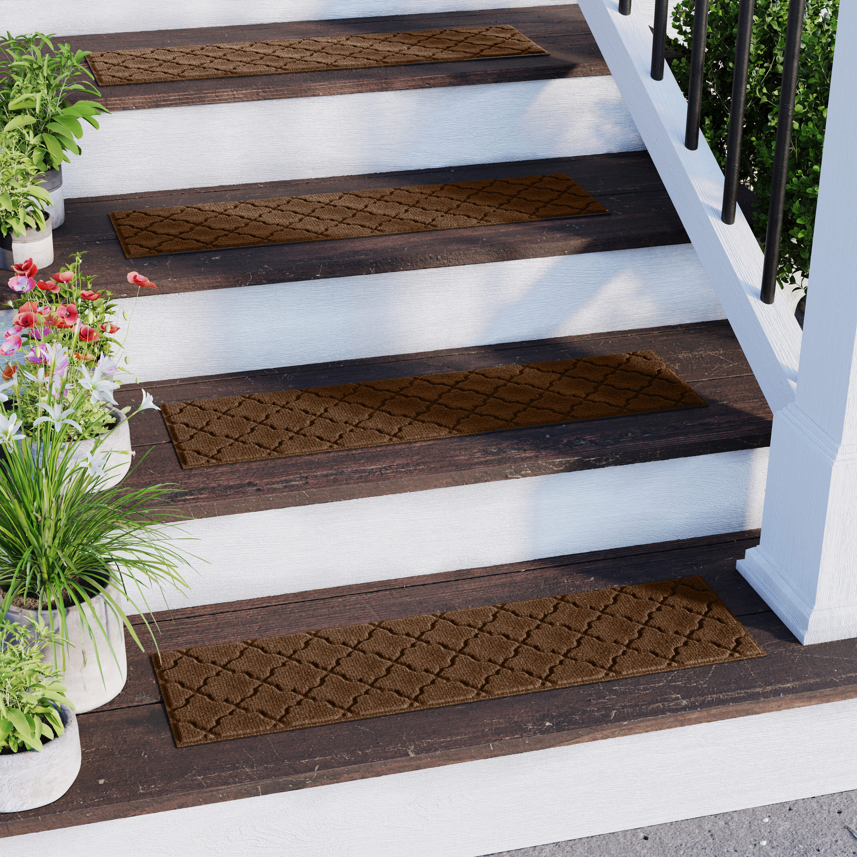 Bungalow Flooring 20846521 WaterHog Polyester Dark Brown Rectangular Indoor/Outdoor Solid Stair tread rug