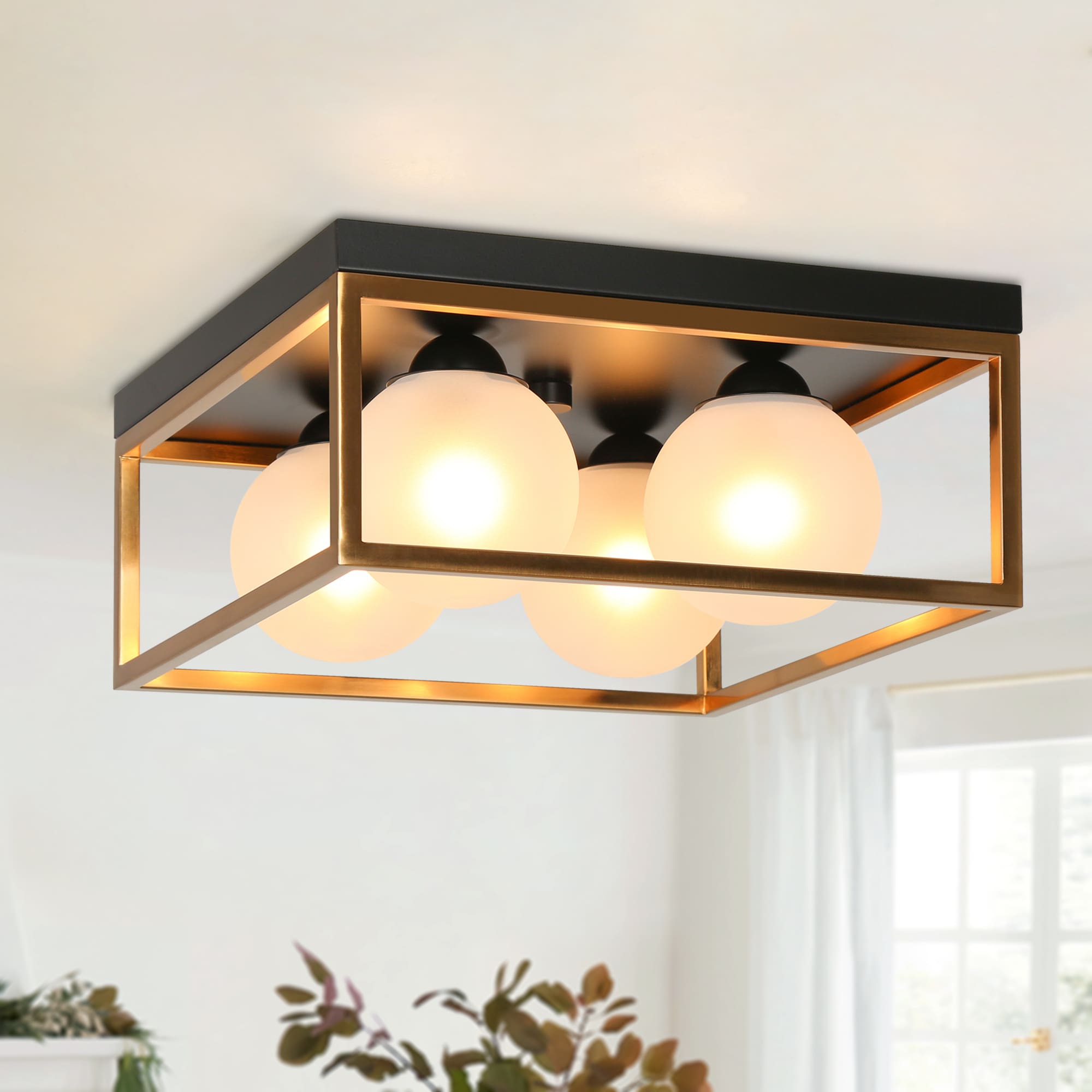 ZEVNI L3Y7VMFJW4887SW8 Flugo 4 -Light 13.8-in Polished Brass Semi Flush Mount Light