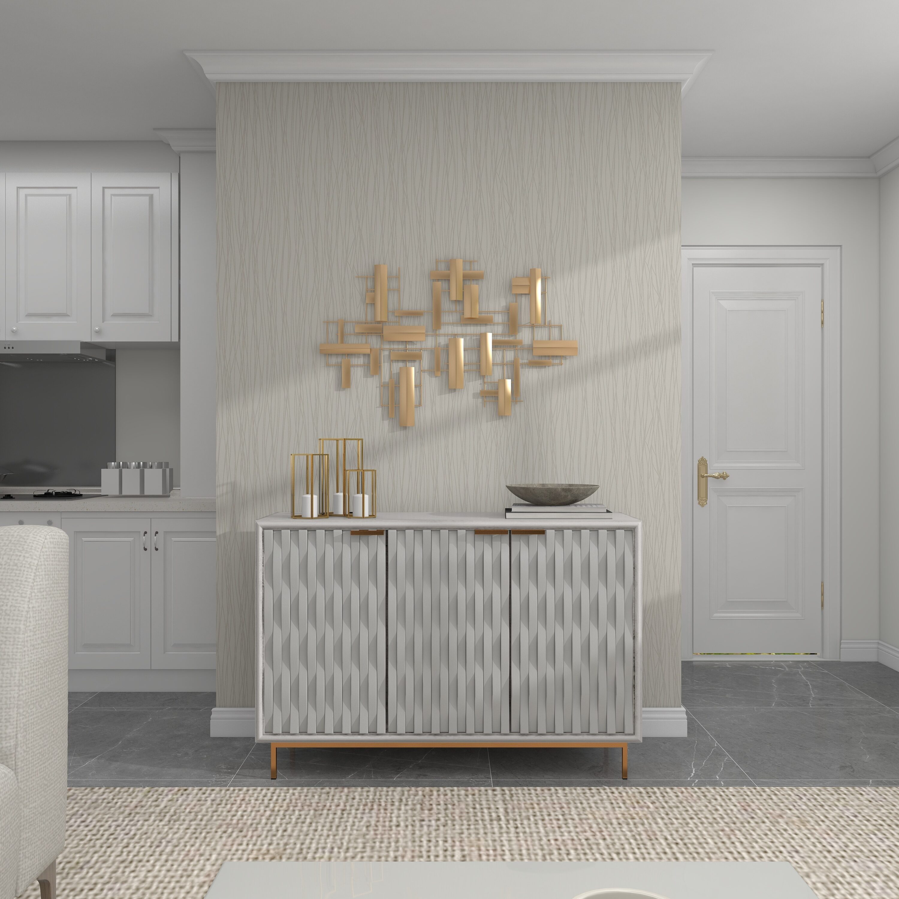 Gold Metal 3D Stripe Geometric Rectangle Wall Art, 36"x23"