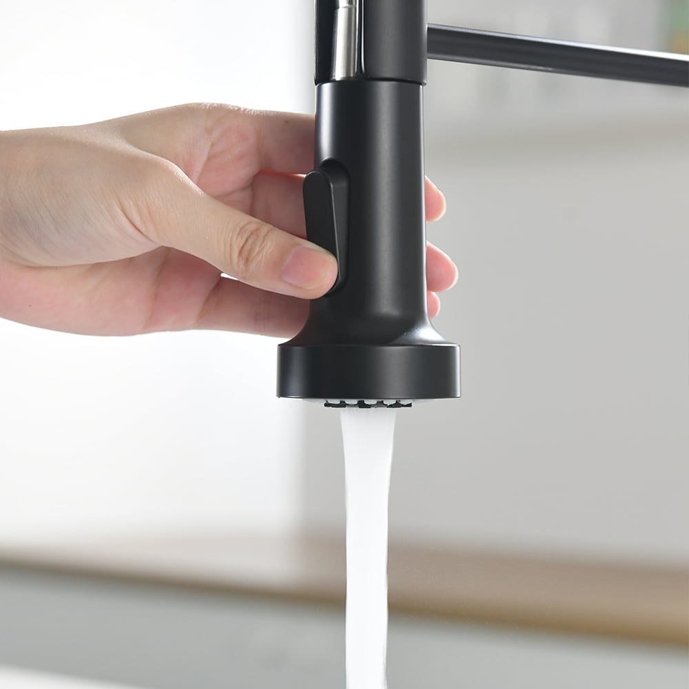 Fapully Brushed Nickelandmatte Black Single Handle Pull Down Kitchen Faucet With Sprayer Deck 6464