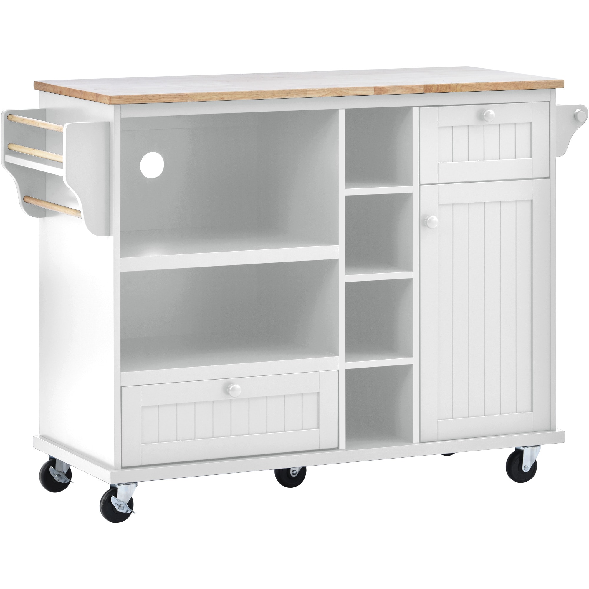 Flynama L-296670AAW White MDF Base with Wood Wood Top Rolling Kitchen Island ( 50.8-in x 18.1-in x 36.2-in )