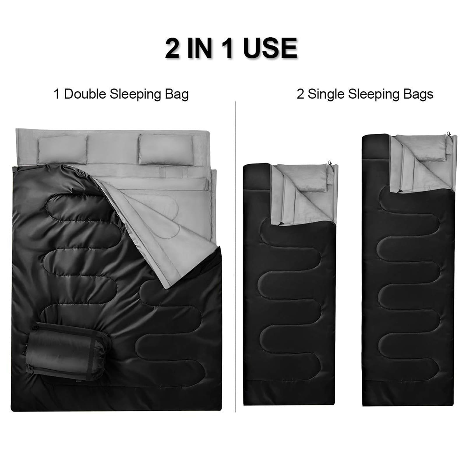 WELLFOR Double Sleeping Bag Polyester Fill Pillow Included Carry Bag