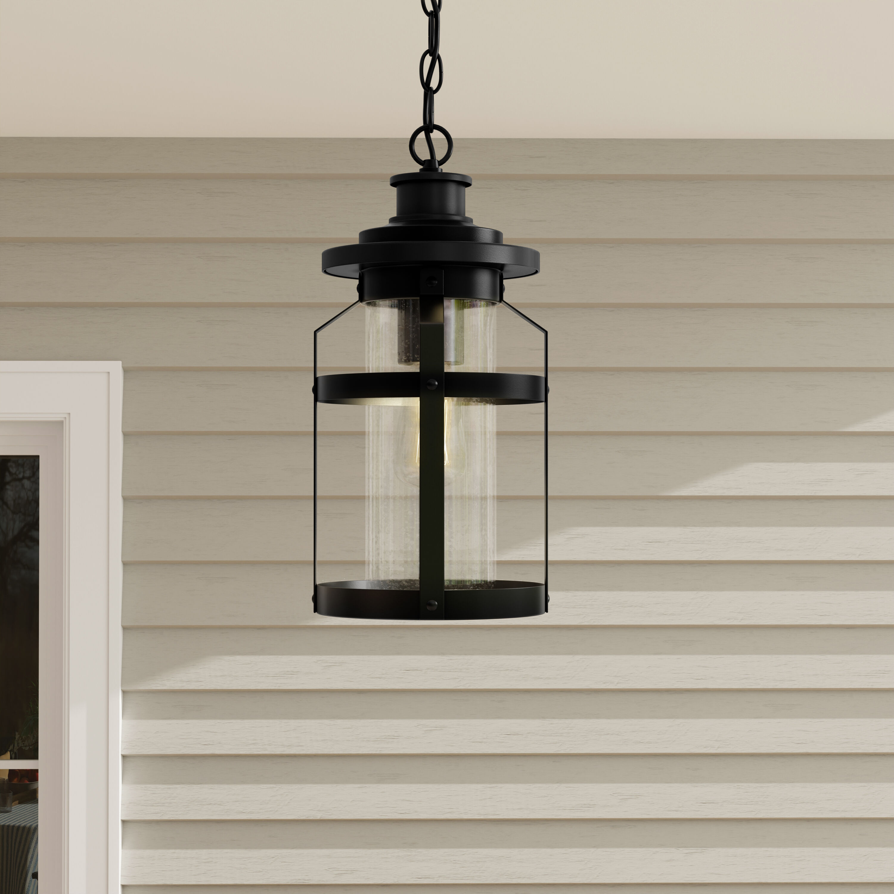 Haslett Black Textured Glass Outdoor Hanging Lantern