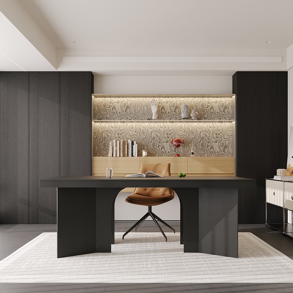 Homsee V-KF460068-01 Modern Office Desk with A Large Desktop and Arched Base Design for Contemporary Workspaces 78.7''L x 39.4''W x 29.5''H Black