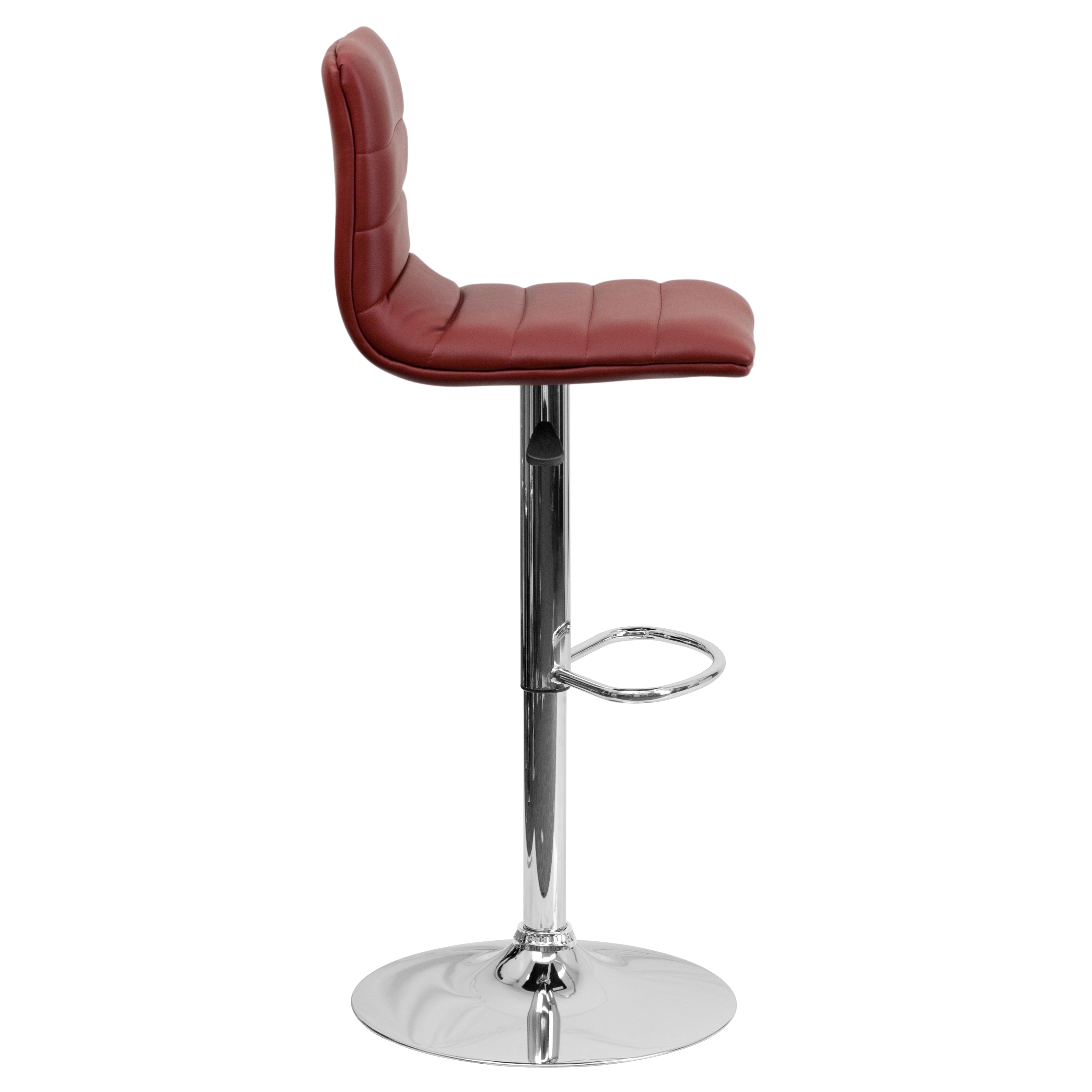 Burgundy Vinyl Adjustable Swivel Barstool with Chrome Base