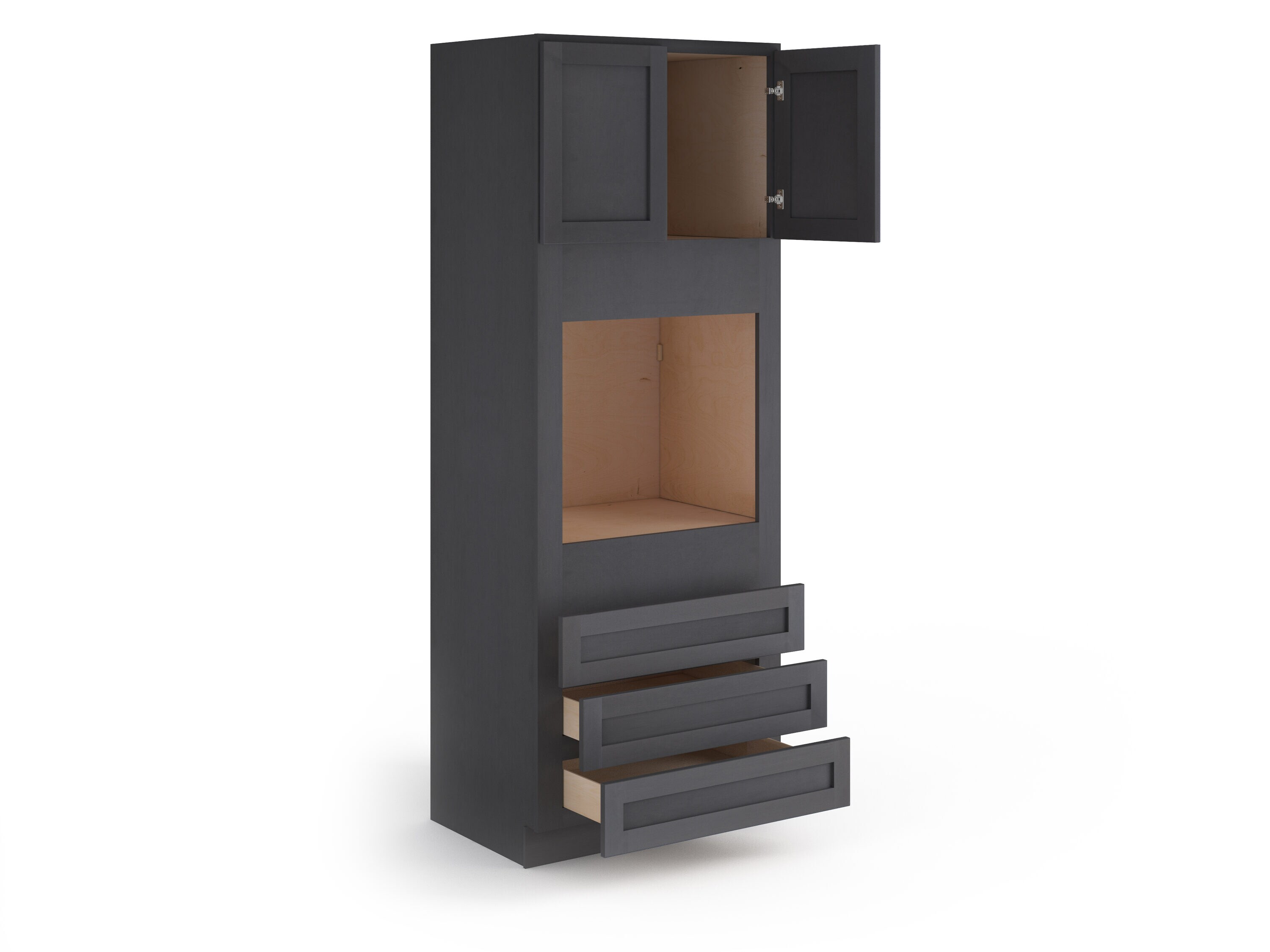Valleywood Cabinetry 33-in W x 84-in H x 24-in D Ideal Gray Birch 3-Drawers Single or Double Oven Pantry Ready To Assemble Plywood Cabinet (Flat Panel Shaker Style)