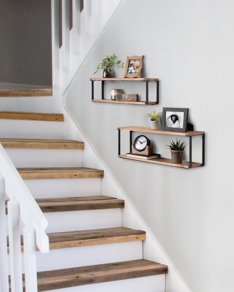 Kate and Laurel Lintz Wood and Metal Floating Wall Shelves - 26x30.5 - Rustic Brown