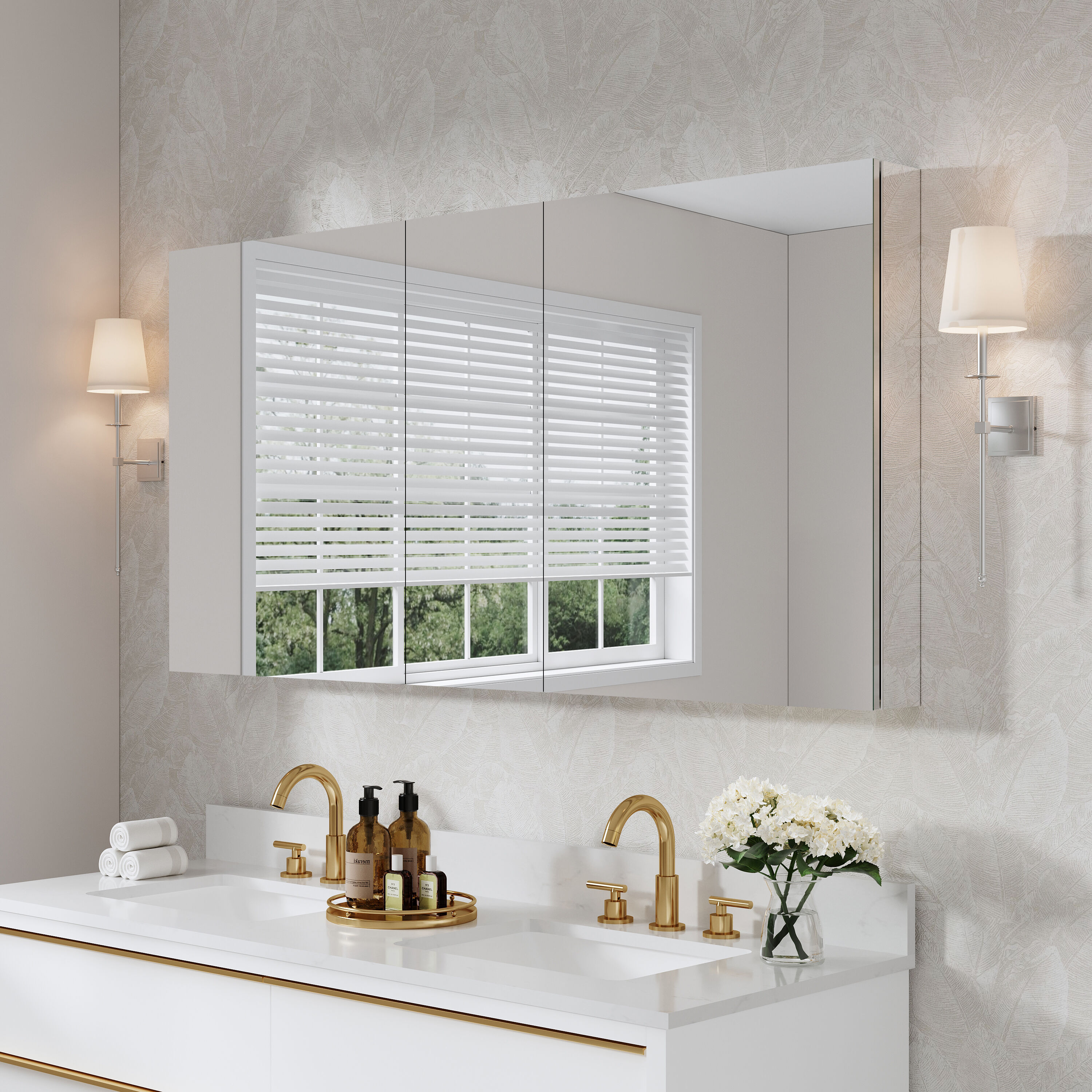 WELLFOR ROSA24TY24L 60-in x 30-in x 4.8-in Silver Soft Close Bathroom Wall Cabinet