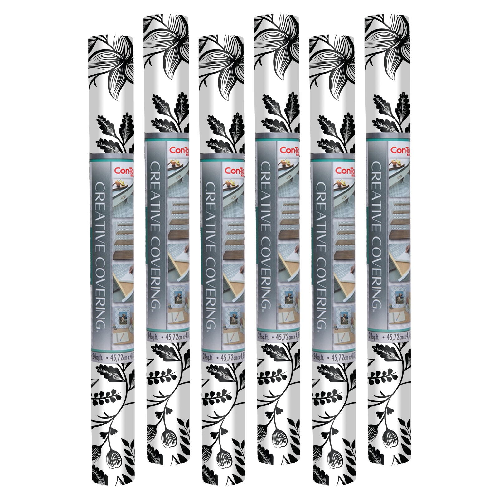 Con-Tact 16F-C9A9V2-06 18-Inches x 16-ft Flora Black / White Shelf liner