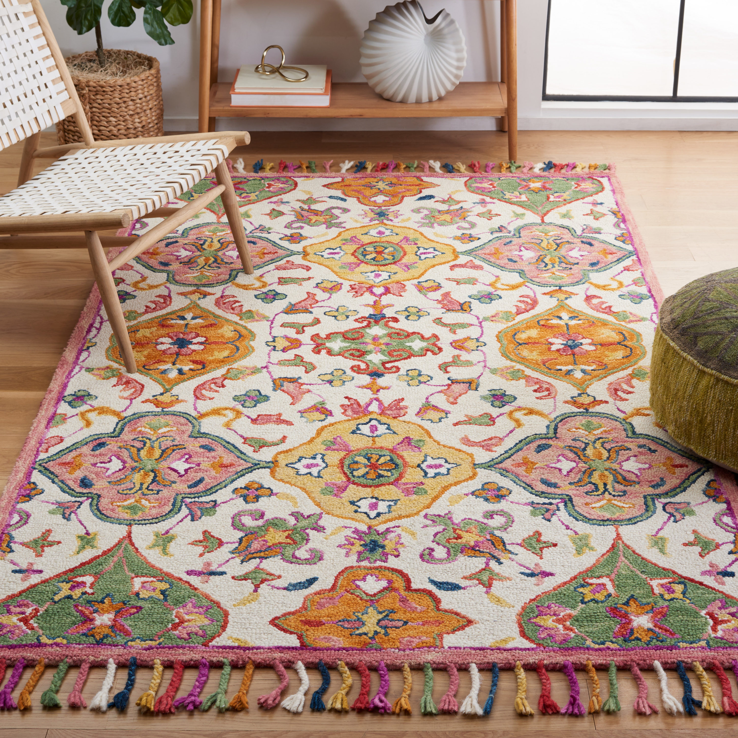 Ivory Elegance Square Area Rug 6' Hand-Tufted Wool and Synthetic Blend