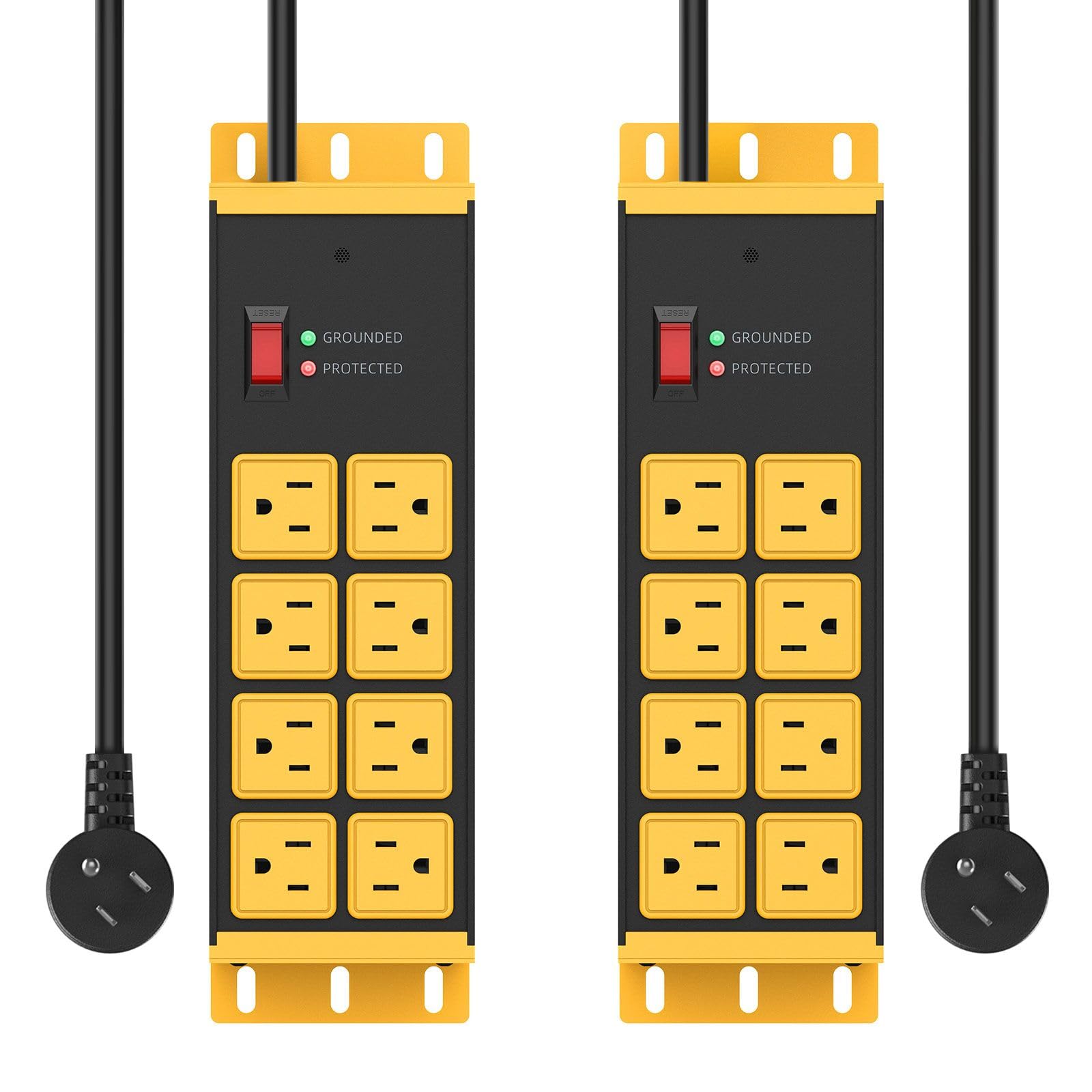 Lukvuzo - 2 pack heavy duty power strip 8 outlet surge protector metal wall mountable extension ...