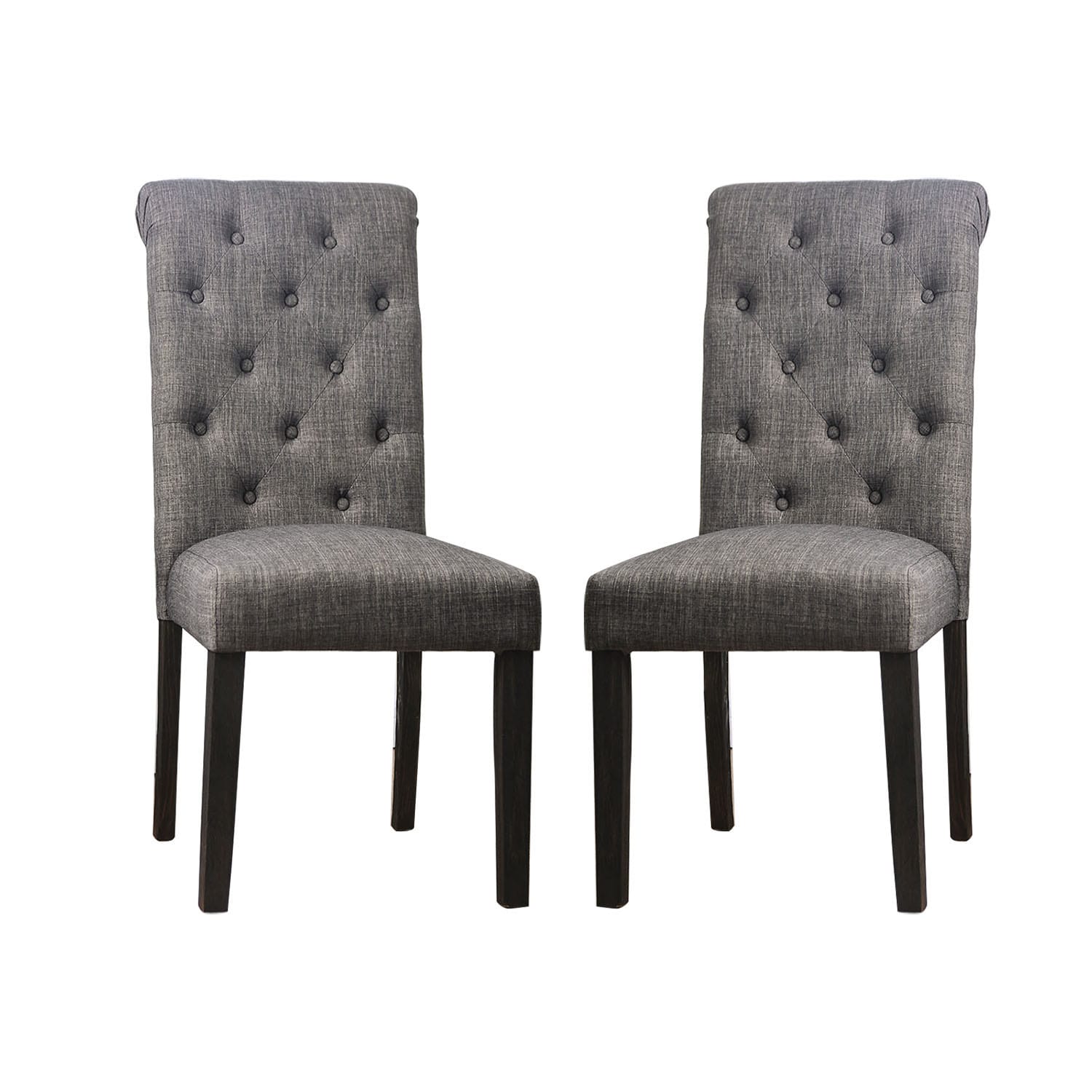 Simple Relax SR3735GY-SC-2PK Set of 2 Traditional Linen Upholstered Dining Side Chair (Wood Frame)