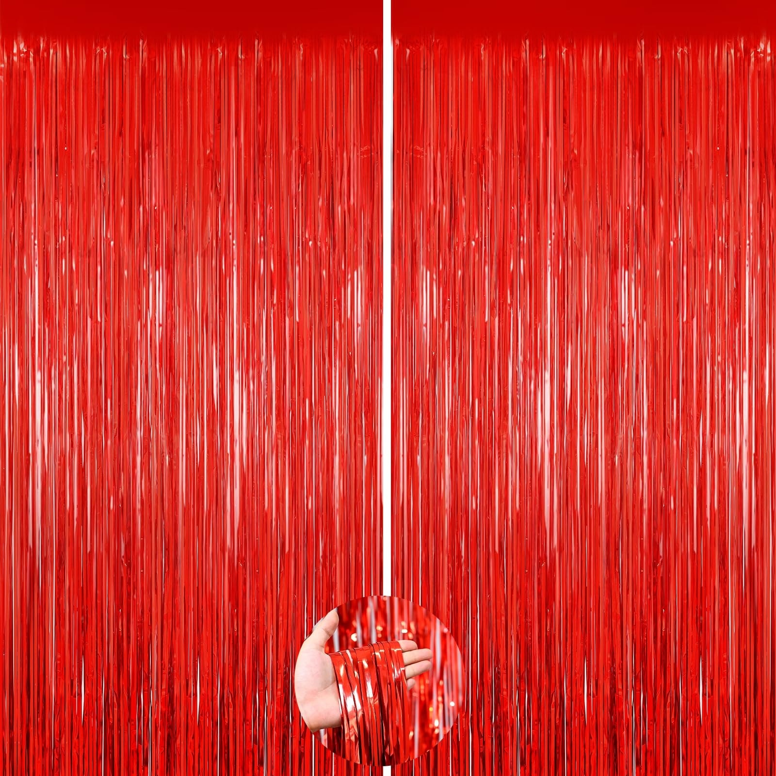 Yichuhaoxi  Red Foil Fringe Curtain 2 pack Metallic Streamers 3 3 x 8 3 ft Party Decoration for Birthday Wedding Christmas Anniversary Photo Booth